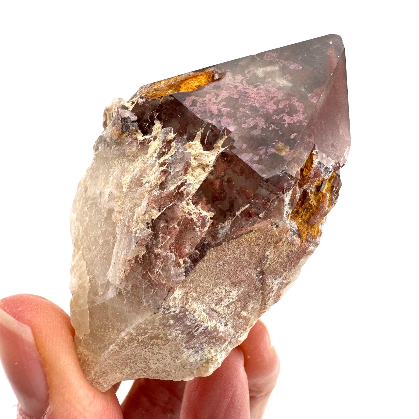 Red Hematite Quartz Cluster (Zimbabwe), quartz crystal, hematite quartz point, red phantom quartz, fire quartz