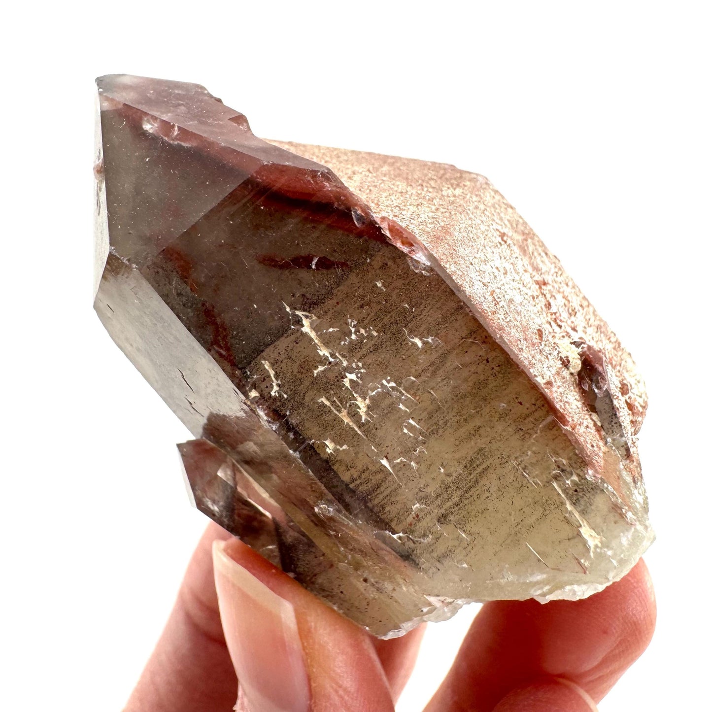Red Hematite Quartz Cluster (Zimbabwe), quartz crystal, hematite quartz point, red phantom quartz, fire quartz