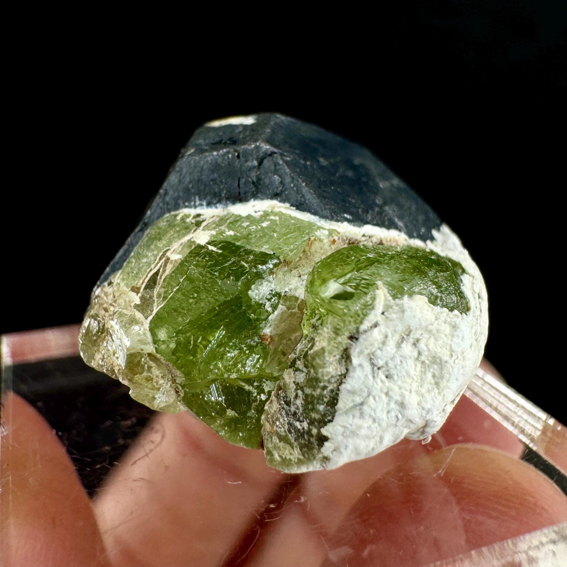 Naturally terminated peridot w/ Magnetite (Pakistan) | raw peridot, natural peridot, peridot crystal, peridot point