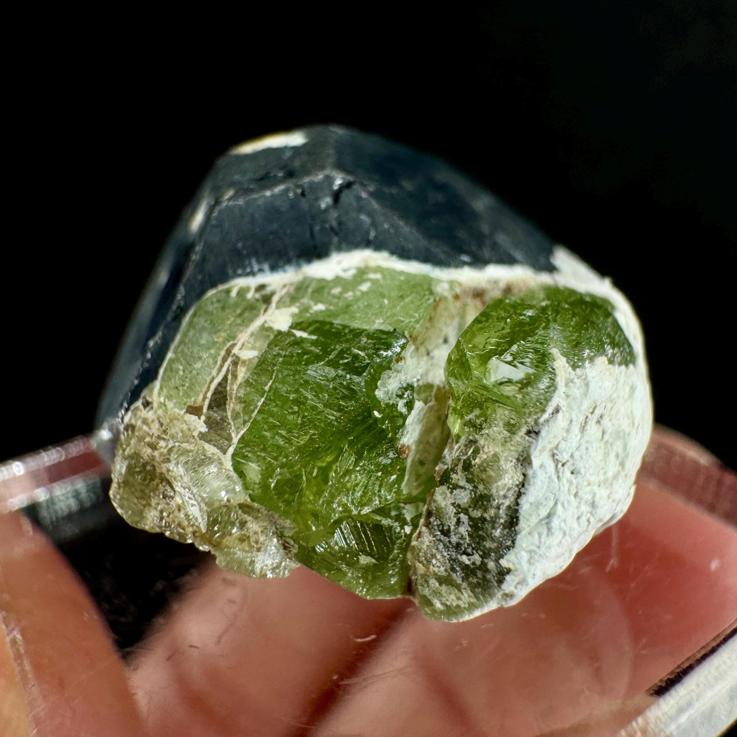 Naturally terminated peridot w/ Magnetite (Pakistan) | raw peridot, natural peridot, peridot crystal, peridot point