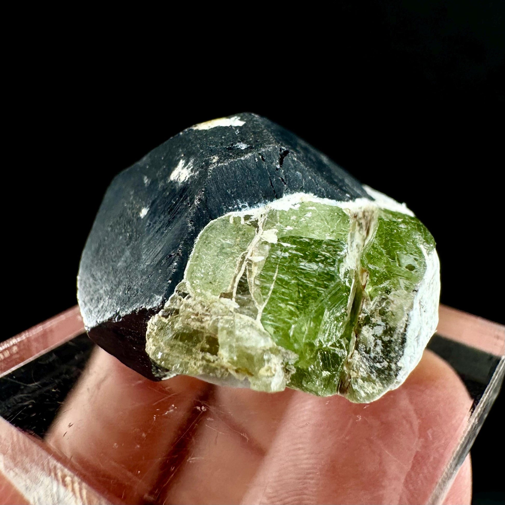 Naturally terminated peridot w/ Magnetite (Pakistan) | raw peridot, natural peridot, peridot crystal, peridot point