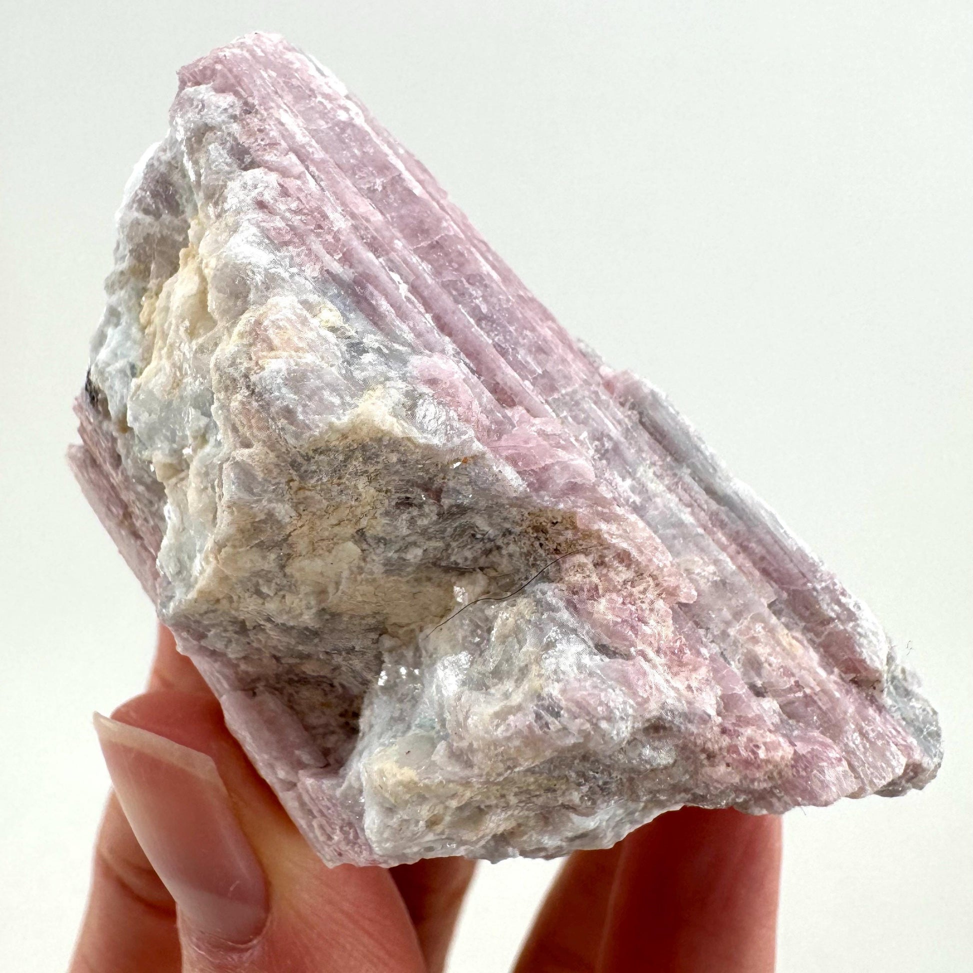 Pink Tourmaline with Lepidolite in Quartz (Namibia), raw tourmaline, rubellite, pink tourmaline, raw lepidolite