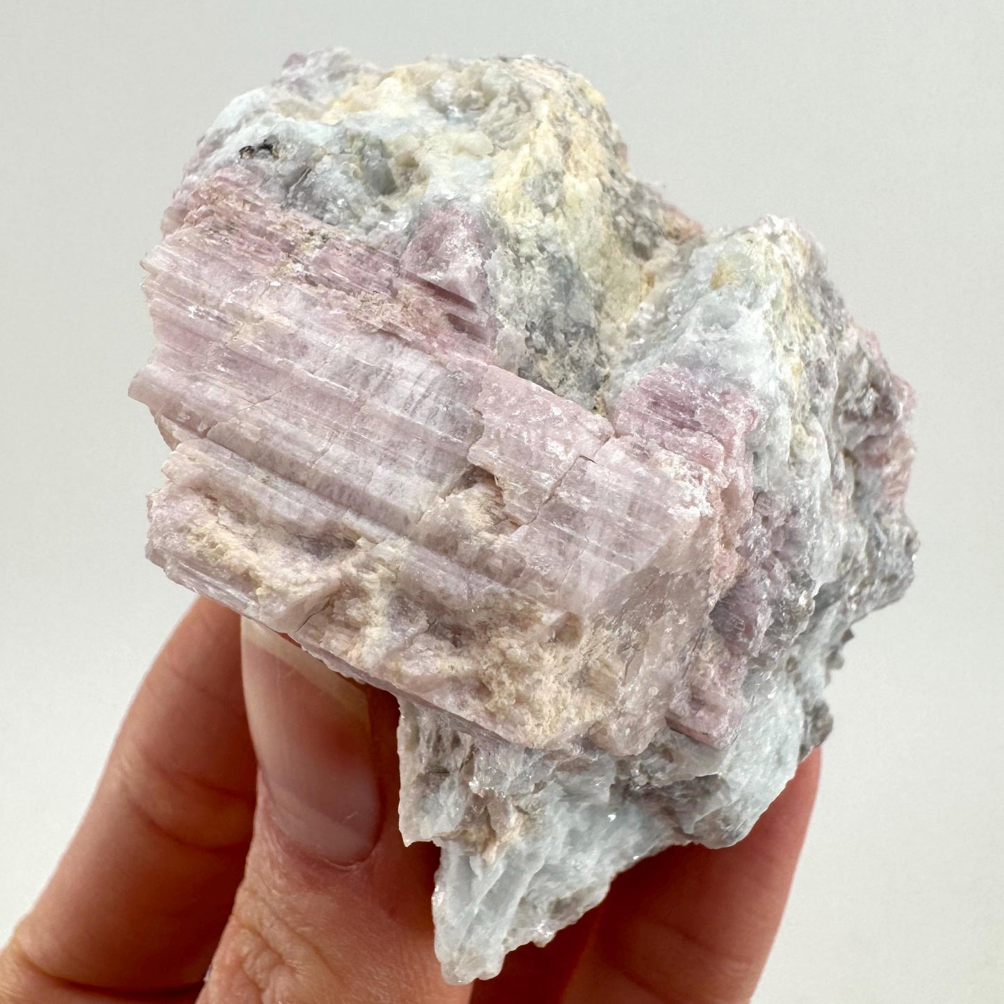Pink Tourmaline with Lepidolite in Quartz (Namibia), raw tourmaline, rubellite, pink tourmaline, raw lepidolite