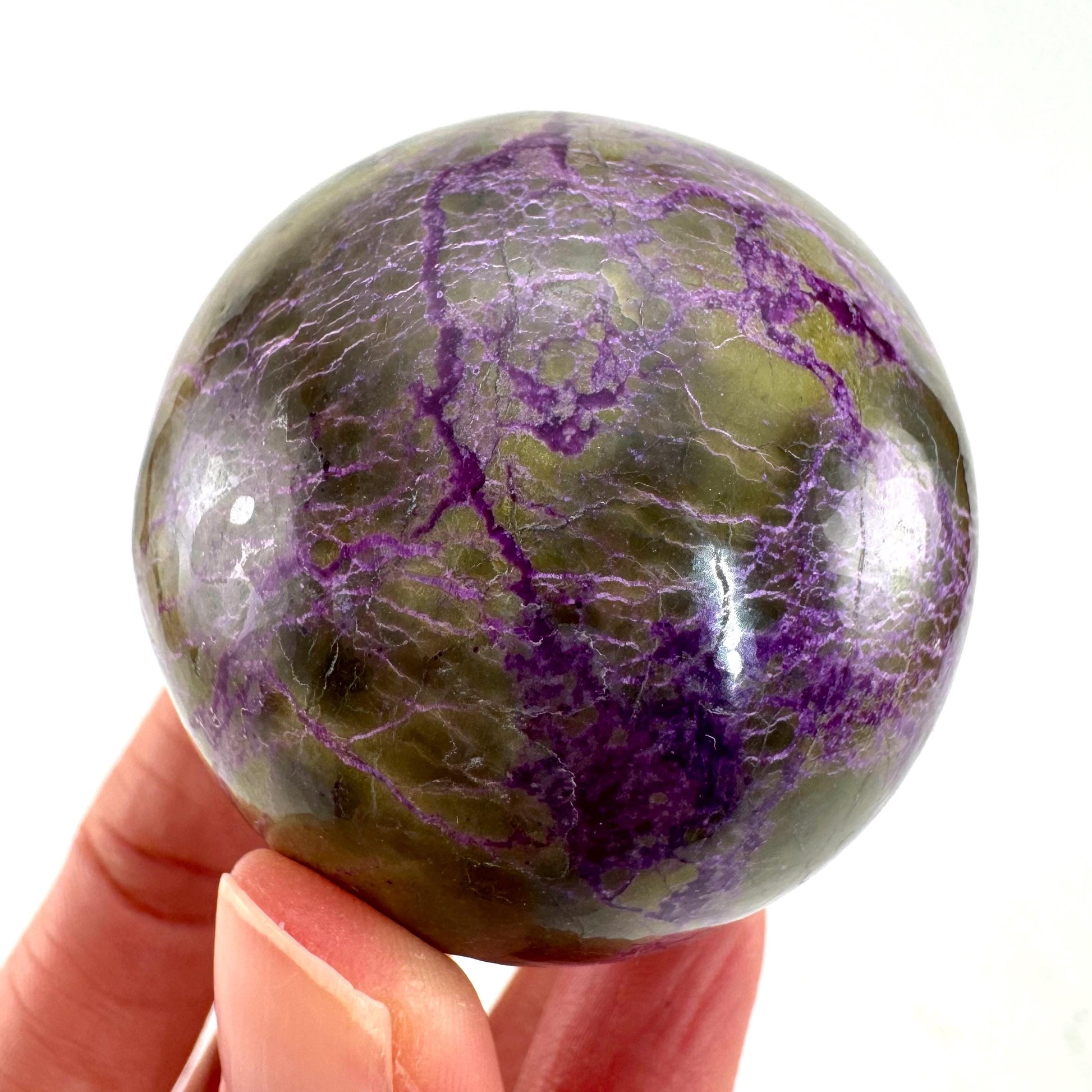 Stichtite Sphere, purple stichtite, polished Stichtite, mineral specimen, stichtite with serpentine, atlantisite