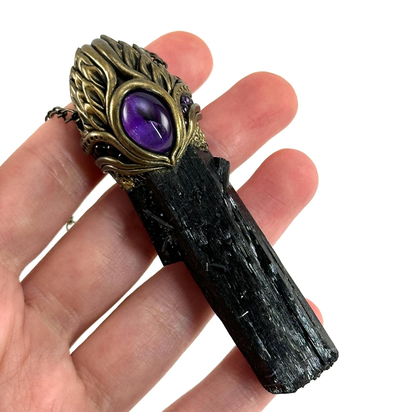 Black Tourmaline & Amethyst Necklace, crystal pendant, gemstone necklace