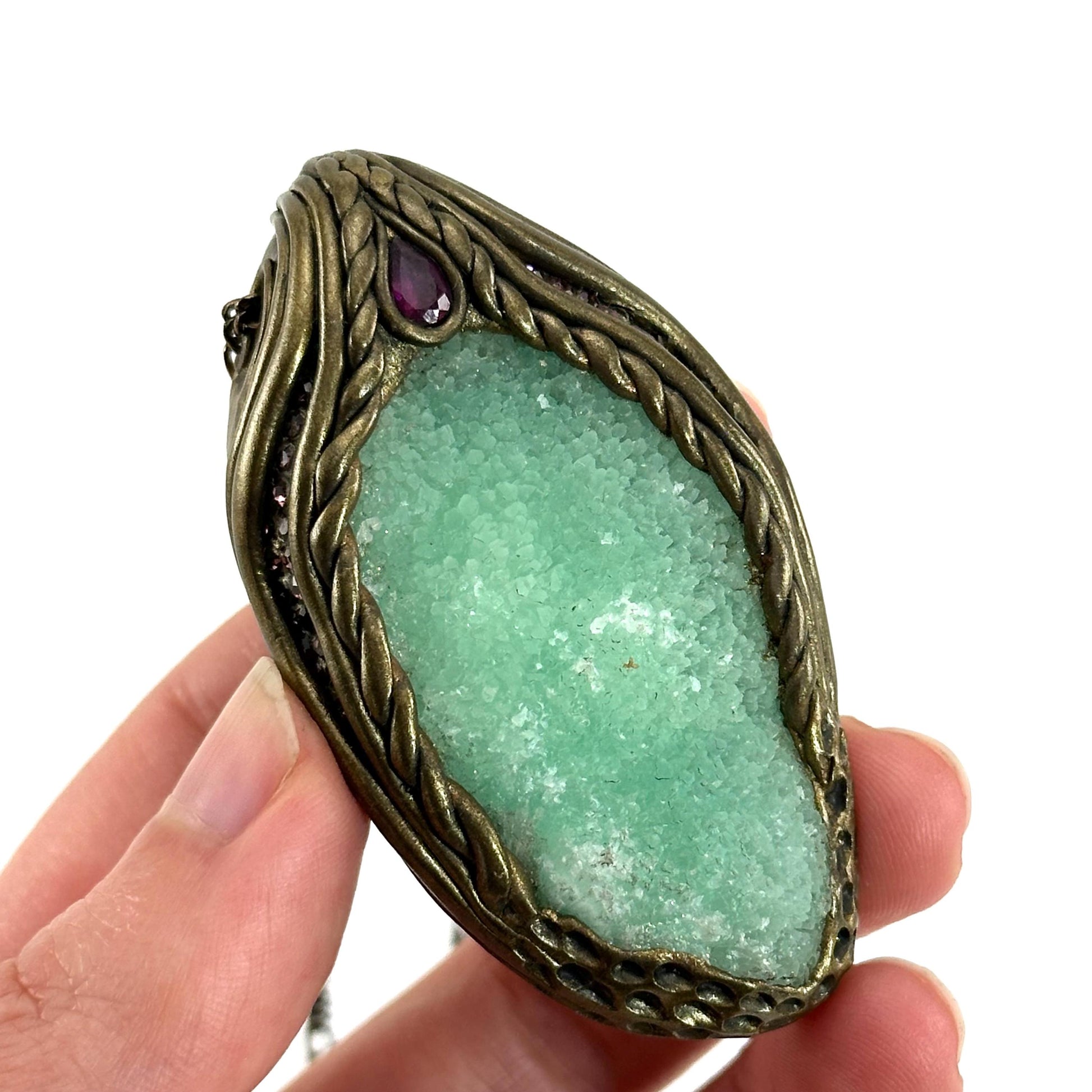 Blue Aragonite & Rhodolite Garnet Necklace, crystal pendant, gemstone necklace