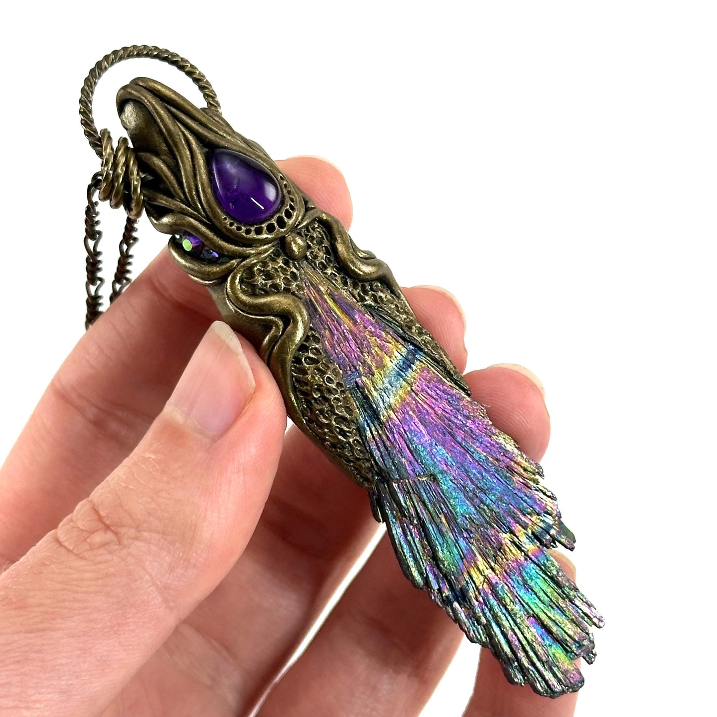 Aura Kyanite & Amethyst Necklace, crystal pendant, gemstone necklace