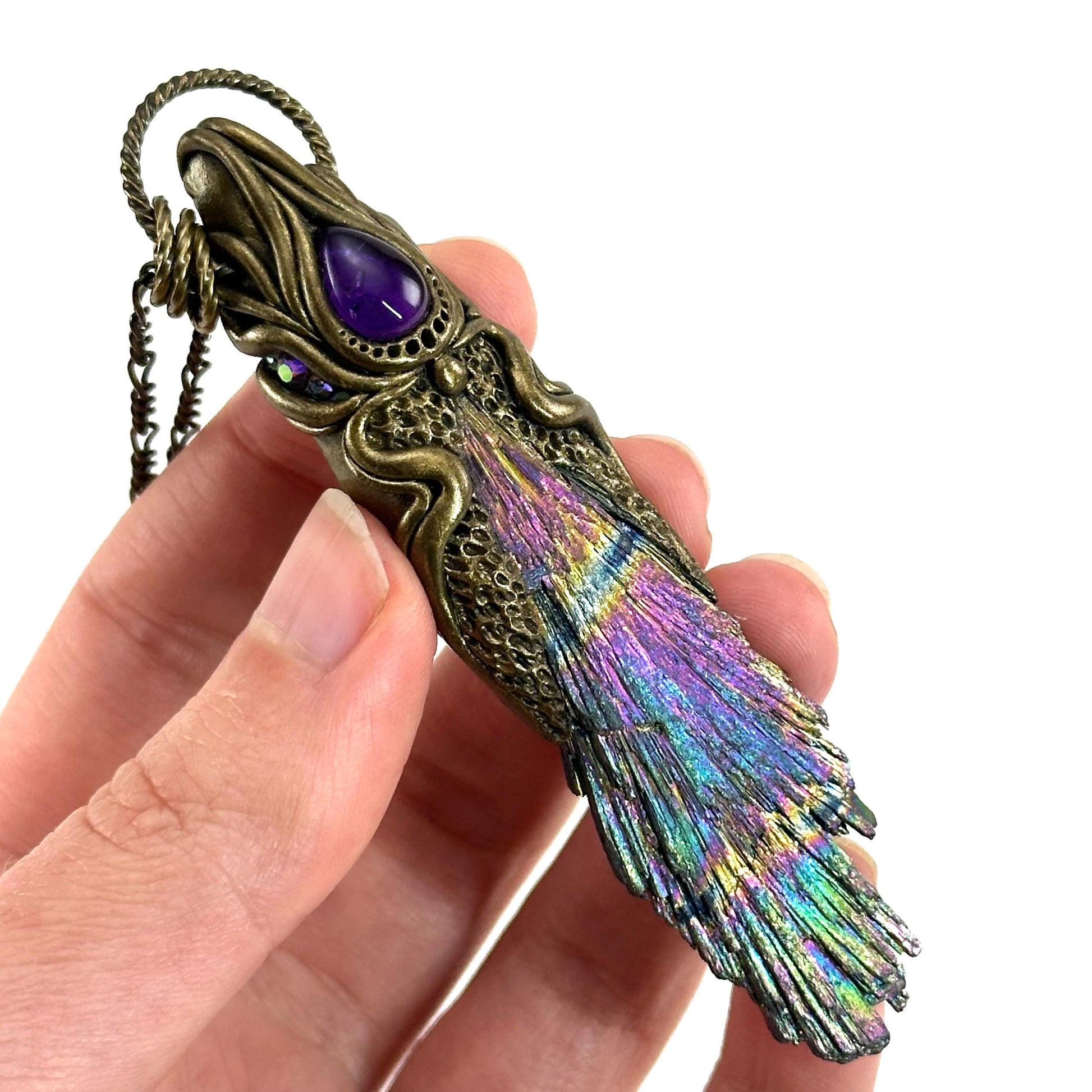 Aura Kyanite & Amethyst Necklace, crystal pendant, gemstone necklace