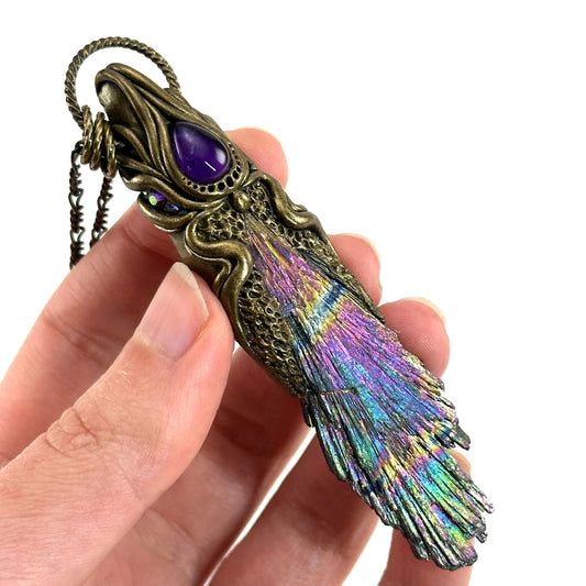 Aura Kyanite & Amethyst Necklace, crystal pendant, gemstone necklace