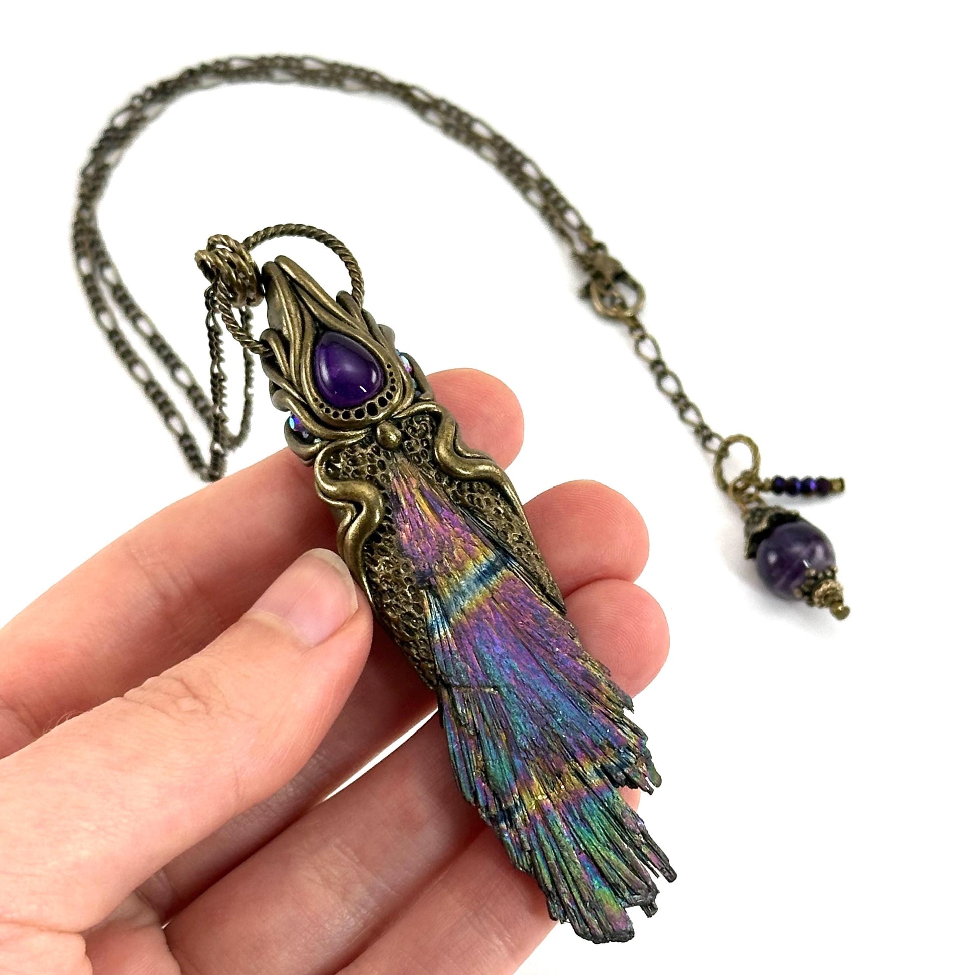 Aura Kyanite & Amethyst Necklace, crystal pendant, gemstone necklace