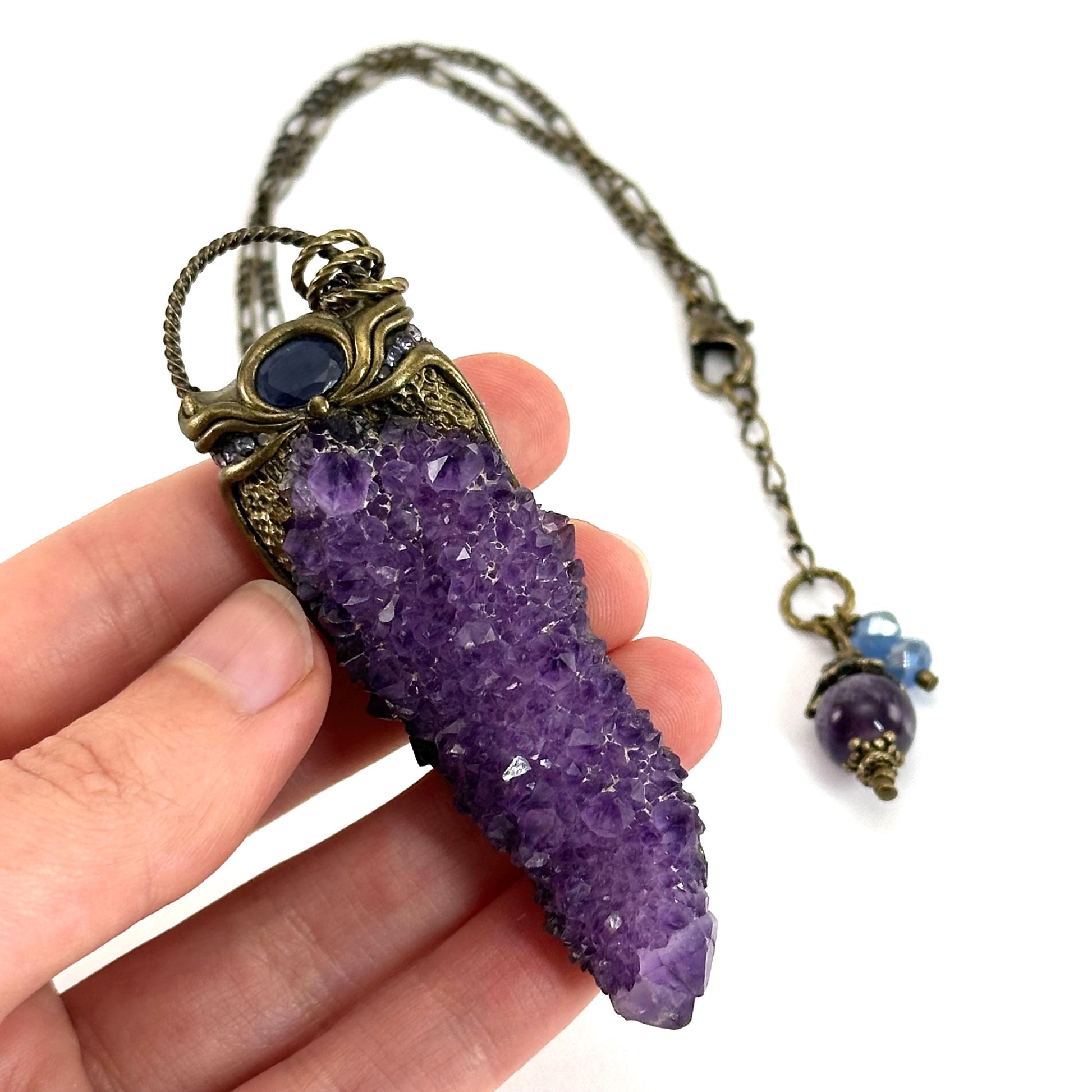 Amethyst & Iolite Necklace, crystal pendant, gemstone necklace