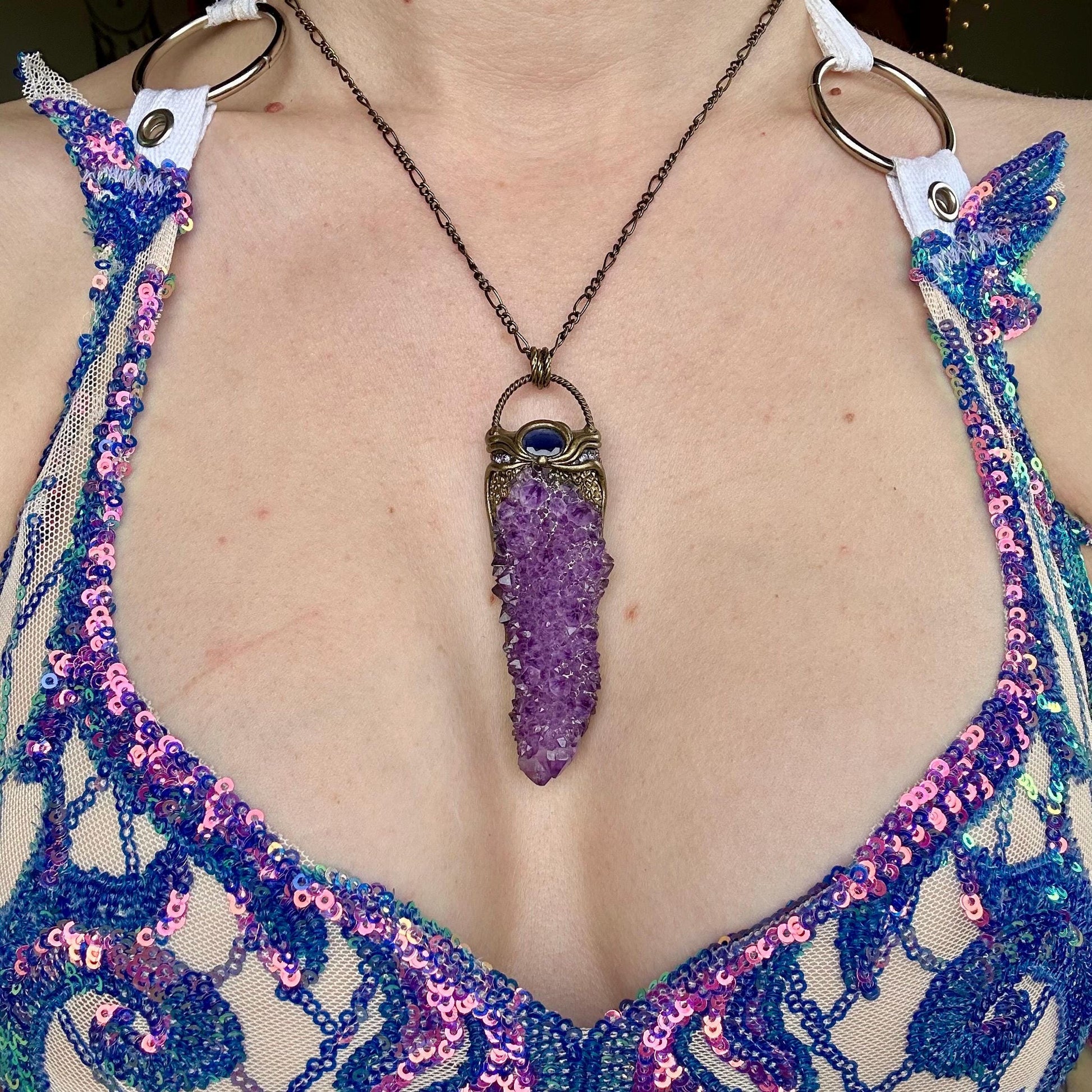 Amethyst & Iolite Necklace, crystal pendant, gemstone necklace