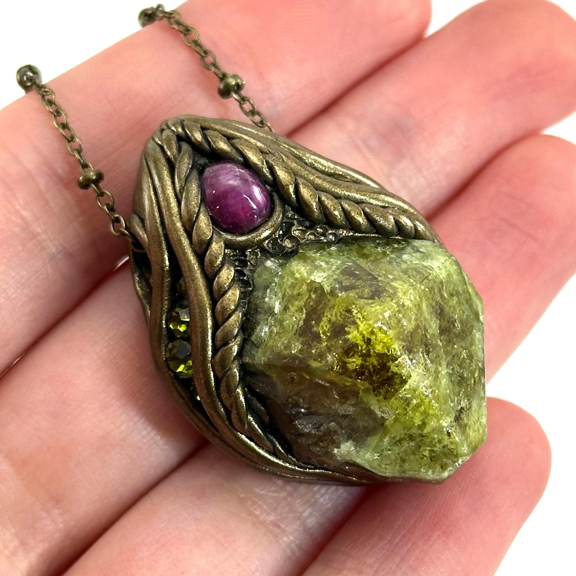 Grossular Garnet & Star Ruby Necklace, crystal pendant, gemstone necklace