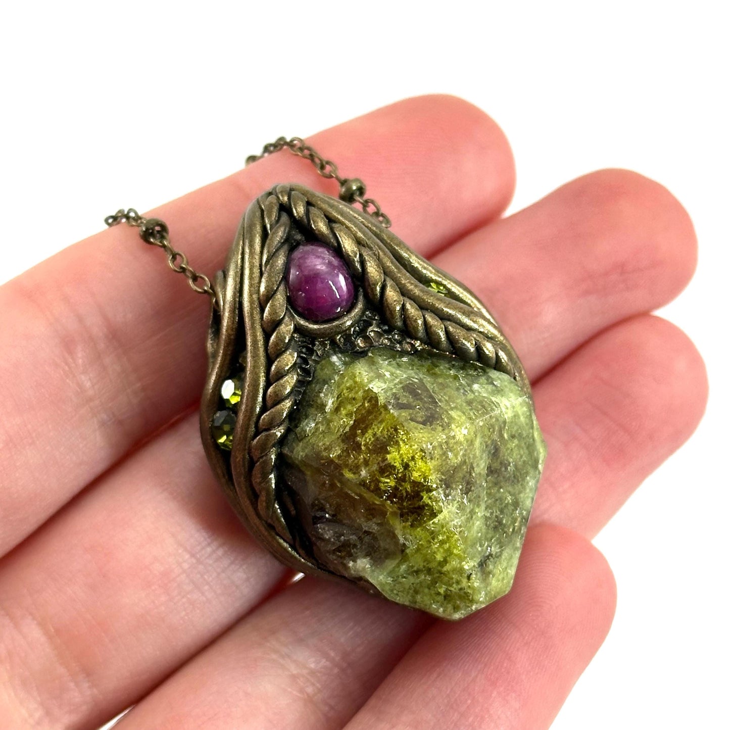 Grossular Garnet & Star Ruby Necklace, crystal pendant, gemstone necklace