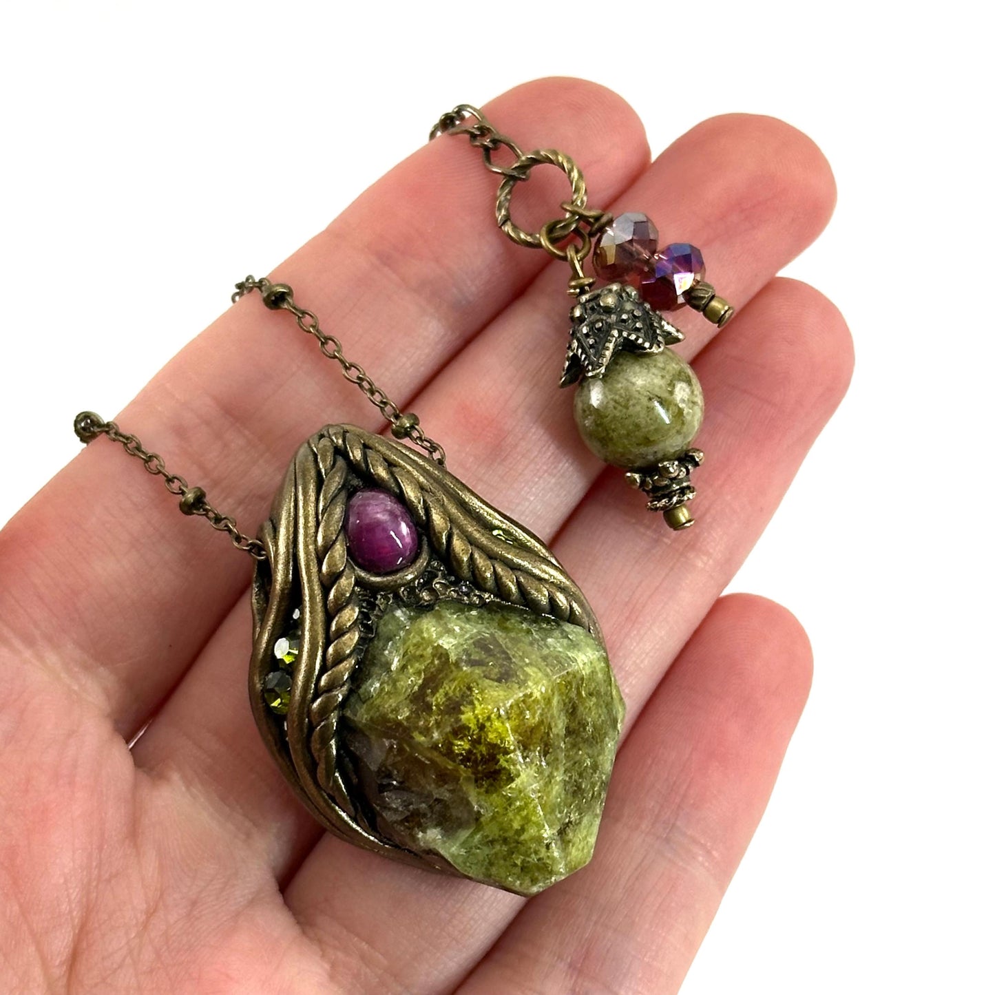 Grossular Garnet & Star Ruby Necklace, crystal pendant, gemstone necklace