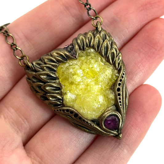 Brucite & Rhodolite Garnet Necklace, crystal pendant, gemstone necklace