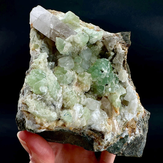 Prehnite w/ Quartz & Calcite (Namibia) | green prehnite crystal, raw prehnite, mineral specimen