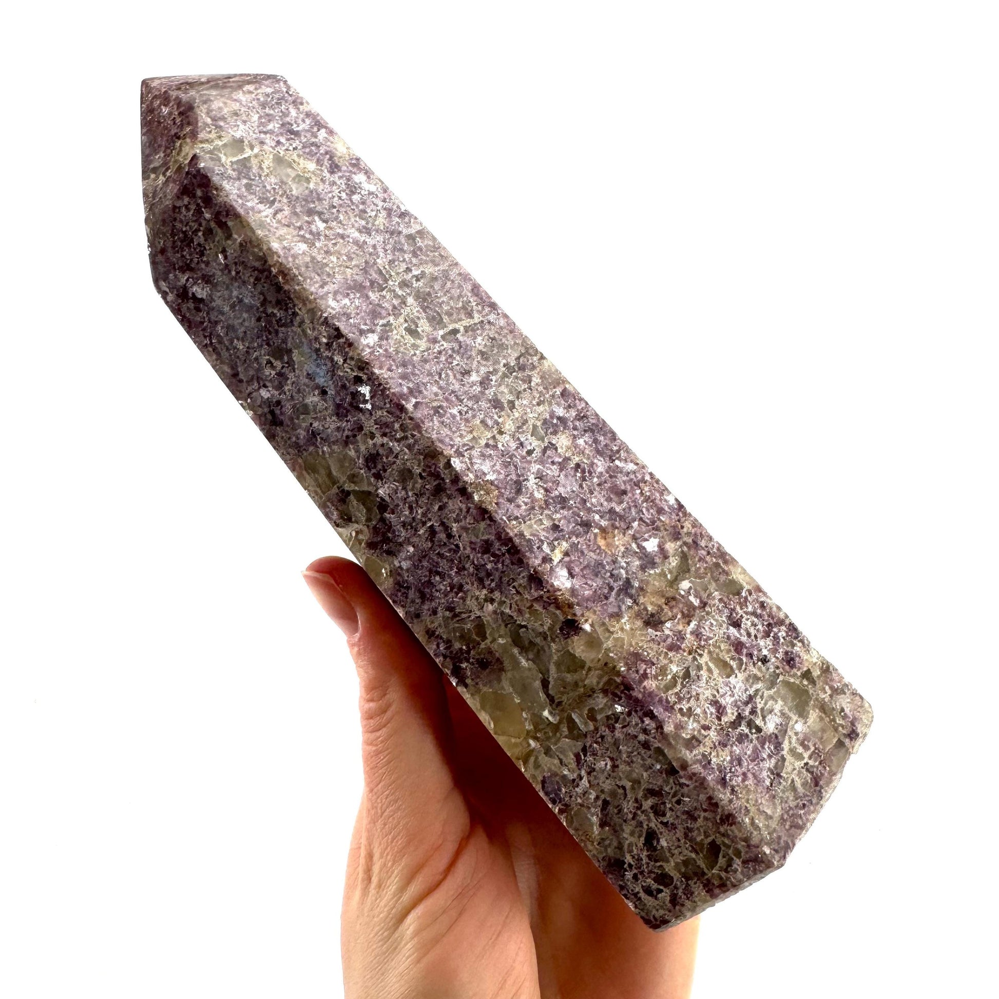 XL Polished lepidolite point, lepidolite wand, lepidolite crystal, crystal point