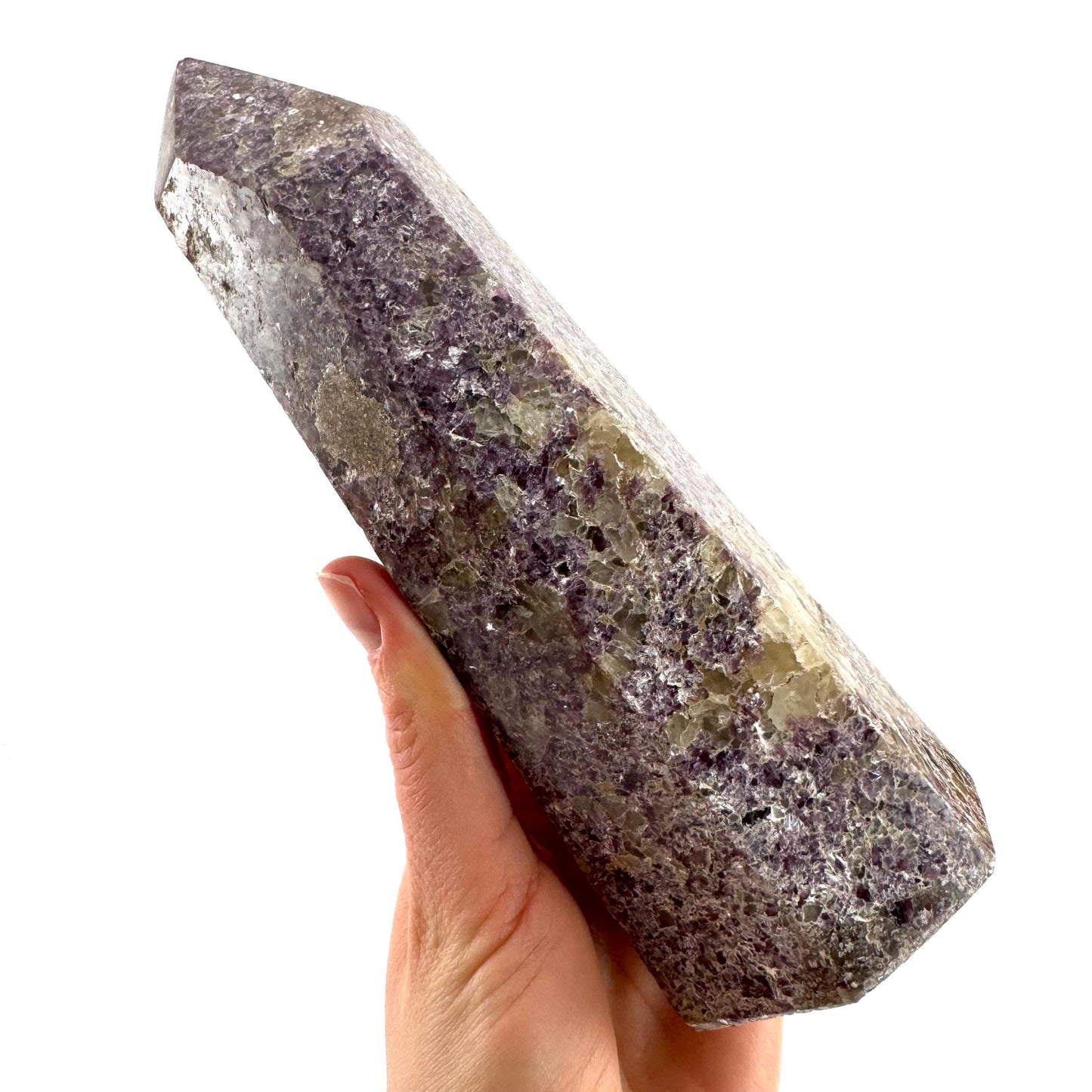 XL Polished lepidolite point, lepidolite wand, lepidolite crystal, crystal point