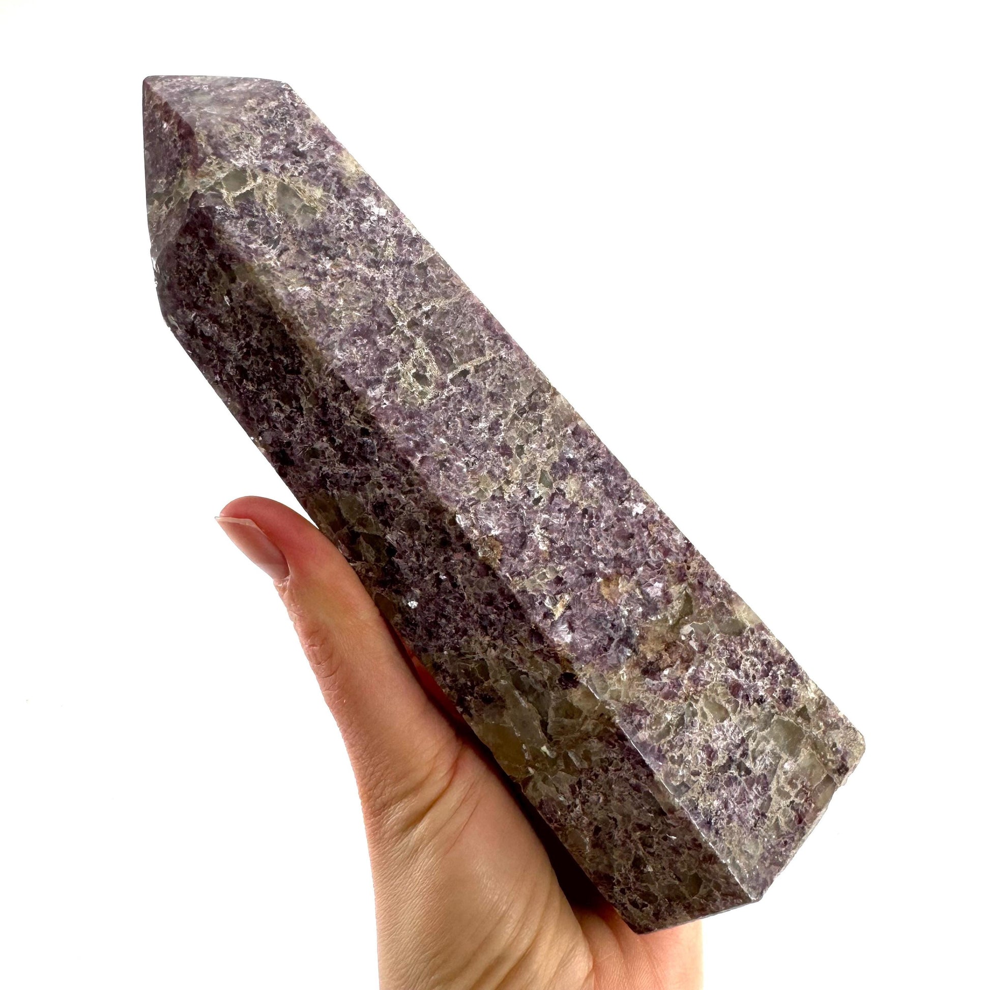 XL Polished lepidolite point, lepidolite wand, lepidolite crystal, crystal point