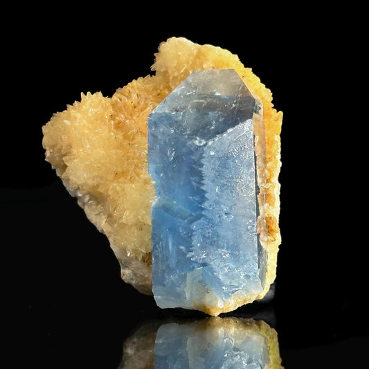 Celestite on Calcite (Afghanistan) | natural blue celestite crystal, mineral specimen