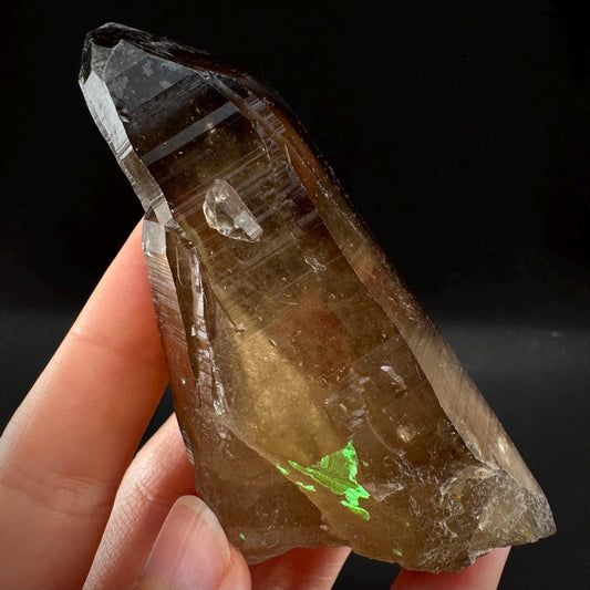 Hyalite Opal on Smoky Quartz (Namibia) | UV reactive Hyalite Opal on smoky quartz crystal
