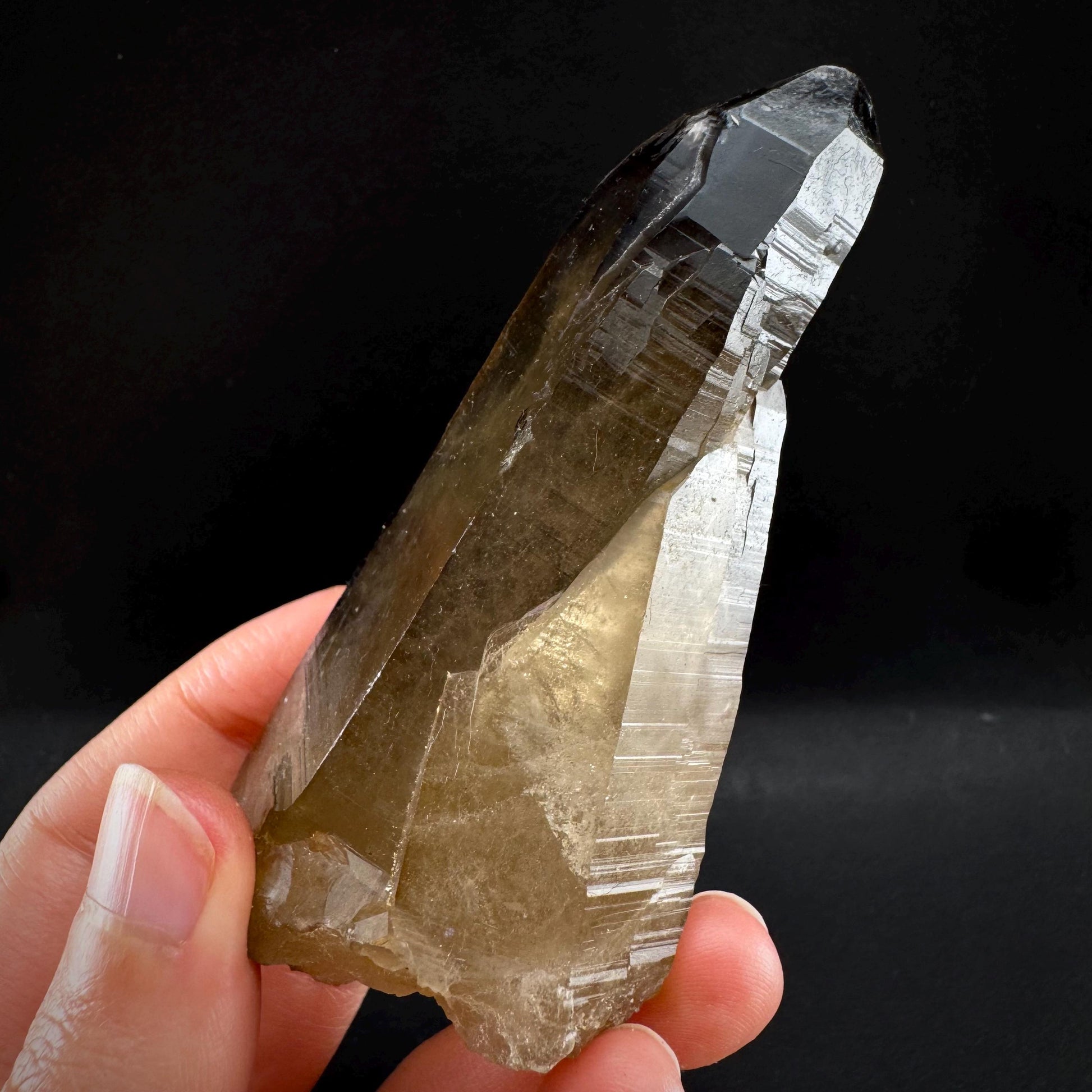 Hyalite Opal on Smoky Quartz (Namibia) | UV reactive Hyalite Opal on smoky quartz crystal