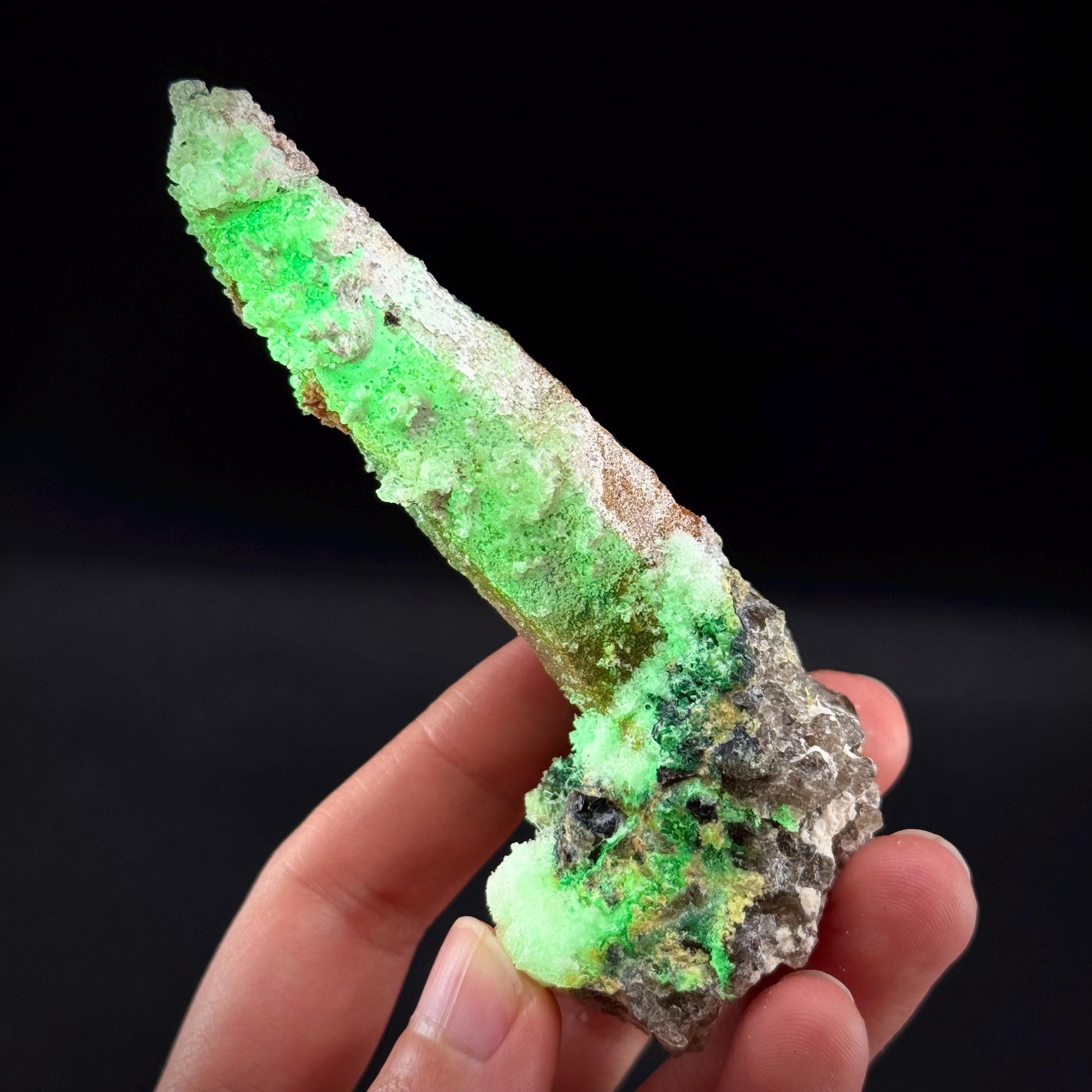 Hyalite Opal on Smoky Quartz (Namibia) | UV reactive Hyalite Opal on smoky quartz crystal