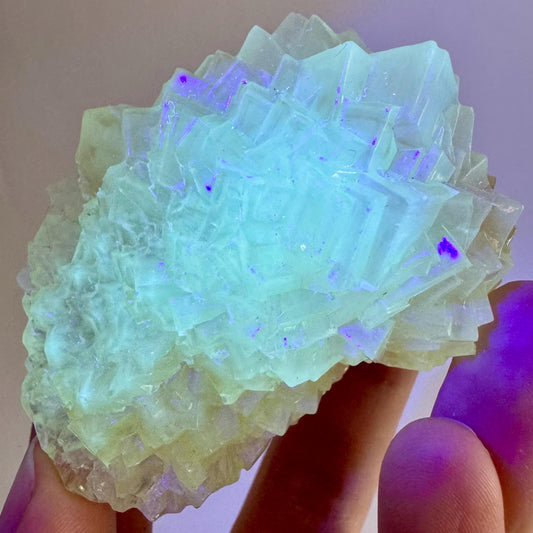 Fluorescent Calcite (Indonesia) | UV-reactive calcite crystal, fluorescent & phosphorescent mineral specimen
