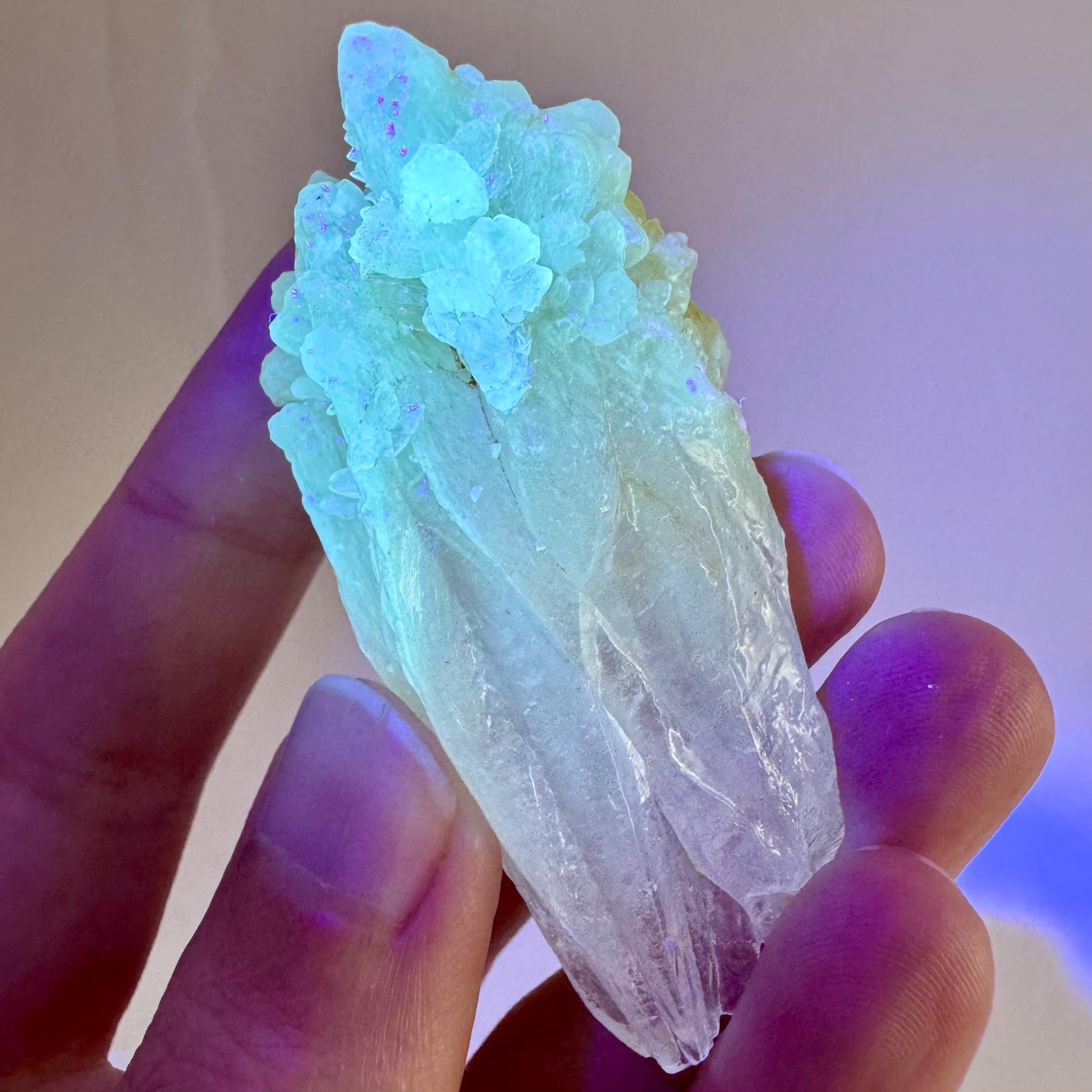Fluorescent Calcite (Indonesia) | UV-reactive calcite crystal, fluorescent & phosphorescent mineral specimen