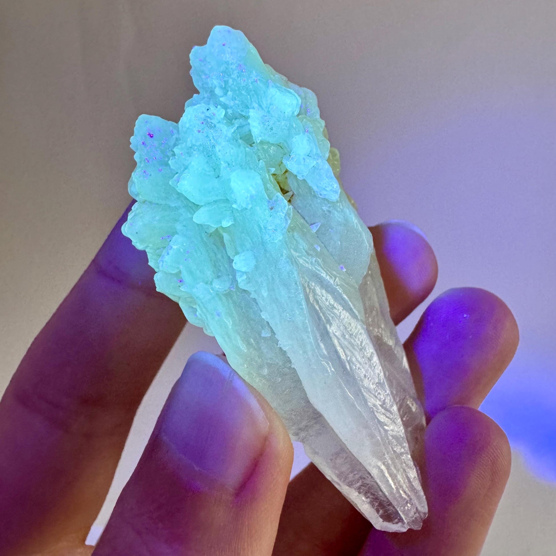 Fluorescent Calcite (Indonesia) | UV-reactive calcite crystal, fluorescent & phosphorescent mineral specimen
