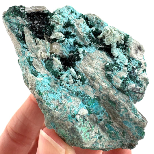 Chrysocolla w/ Malachite (DR Congo) | blue chrysocolla crystal, mineral specimen