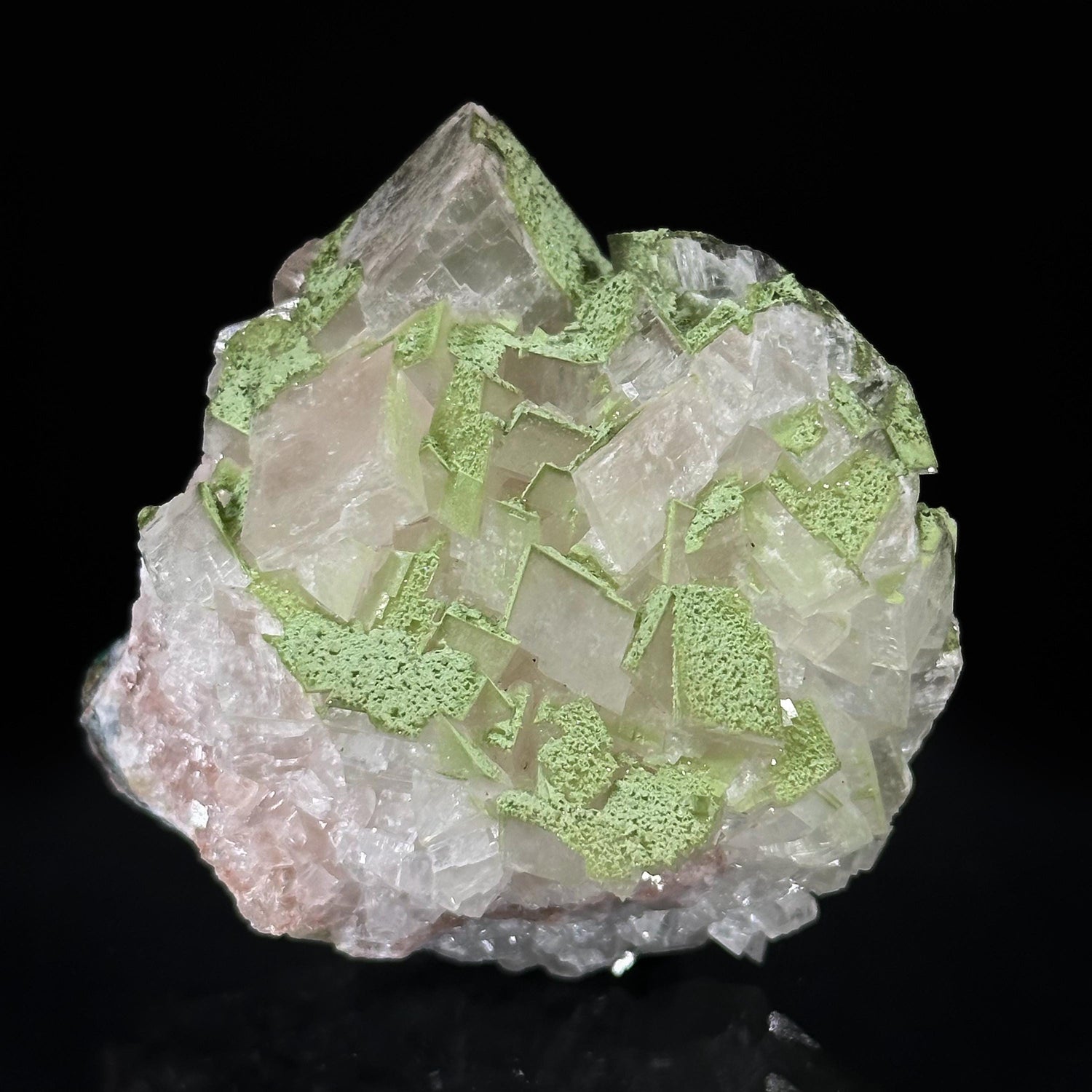 Calcite w/ Duftite (Tsumeb, Namibia) | duftite on calcite crystal, mineral specimen
