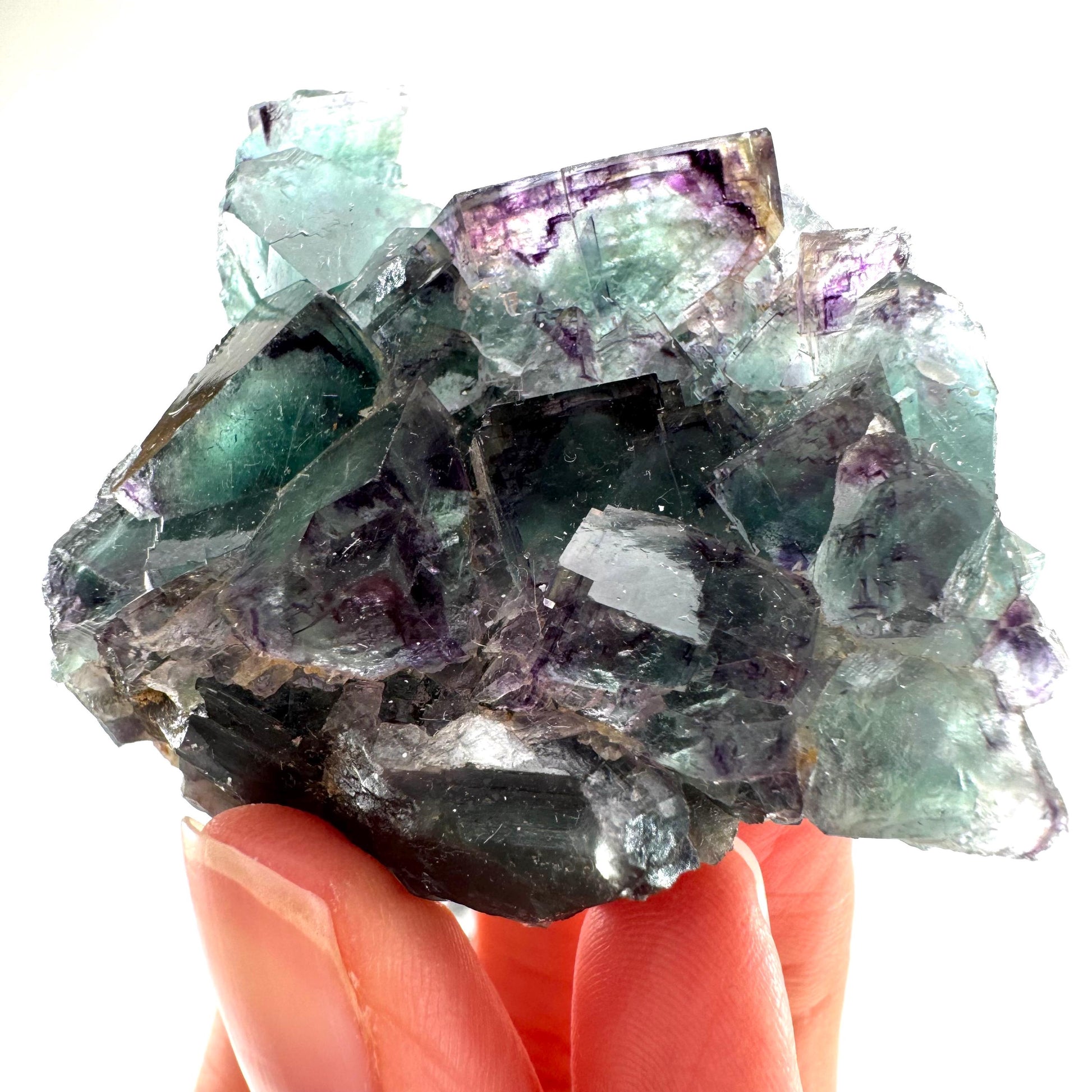 Okorusu Fluorite (Namibia) | green fluorite cluster, purple fluorite, crystals, mineral specimen