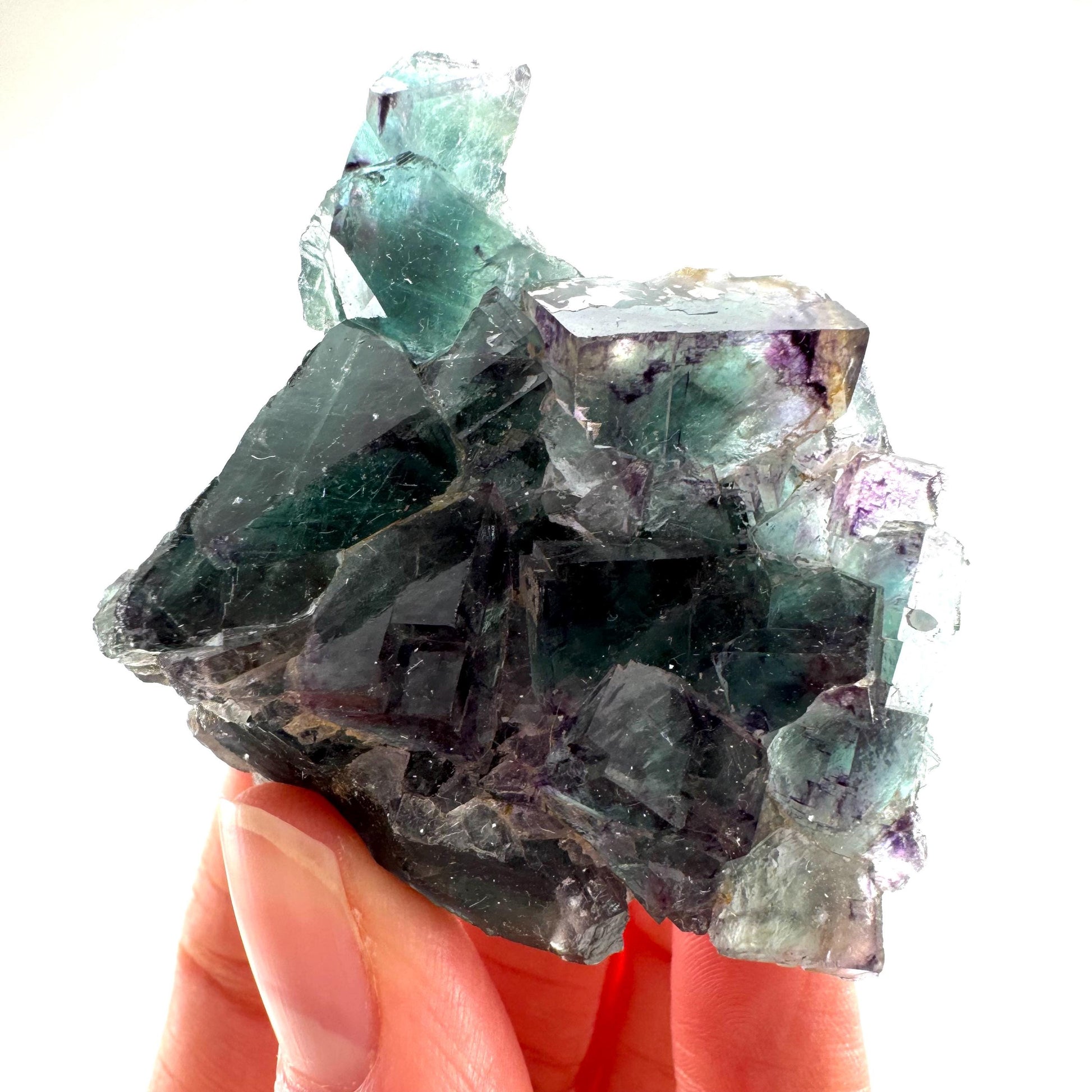 Okorusu Fluorite (Namibia) | green fluorite cluster, purple fluorite, crystals, mineral specimen