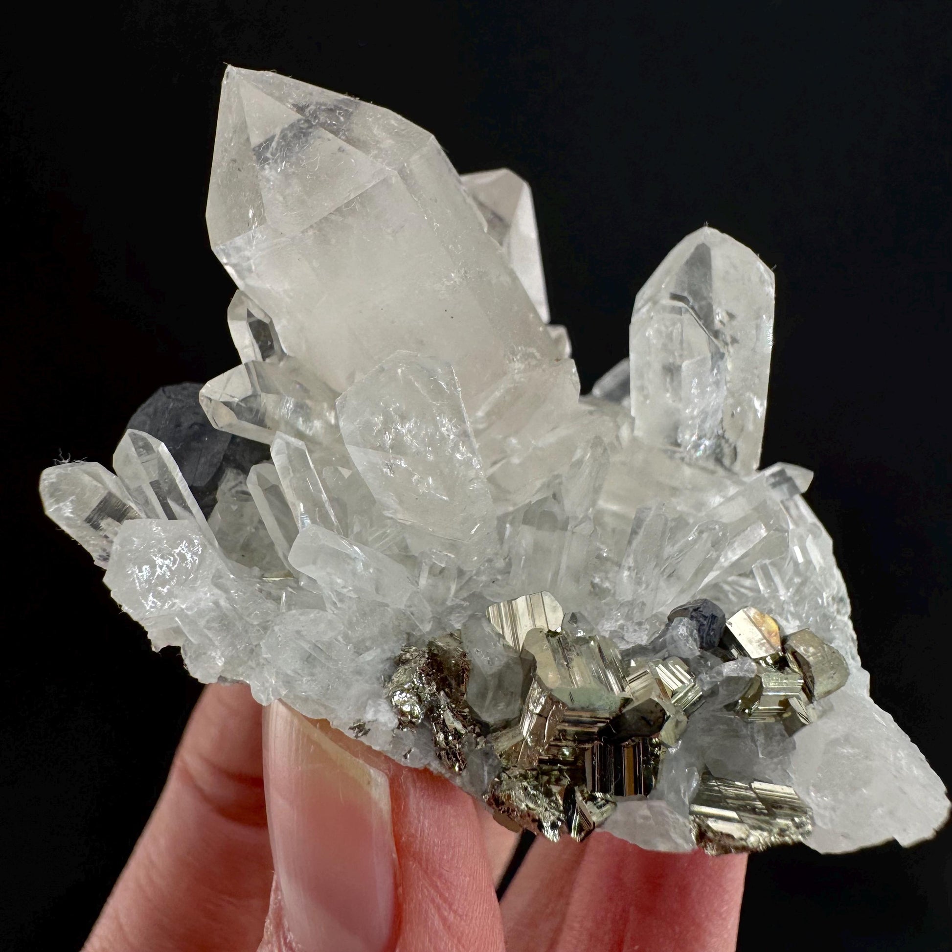 Pyrite & Galena on Quartz (Indonesia) | raw pyrite, natural pyrite cluster, quartz crystal, mineral specimen