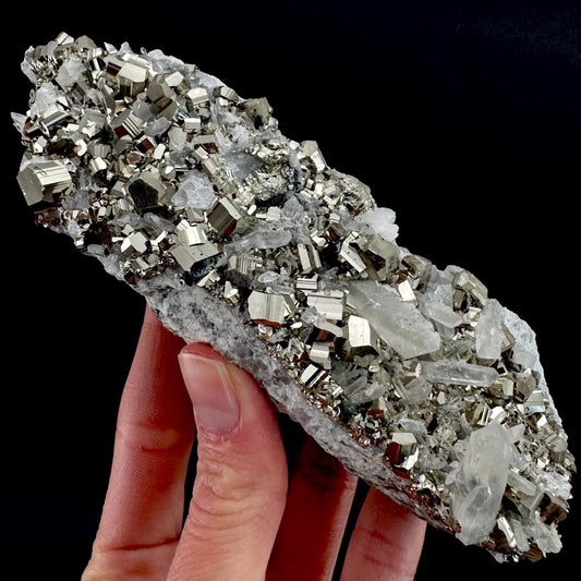 Pyrite on Quartz (Indonesia) | raw pyrite, natural pyrite cluster, quartz crystal, mineral specimen