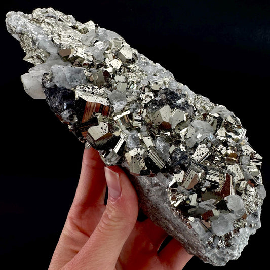 Pyrite & Galena on Quartz (Indonesia) | raw pyrite, natural pyrite cluster, quartz crystal, mineral specimen