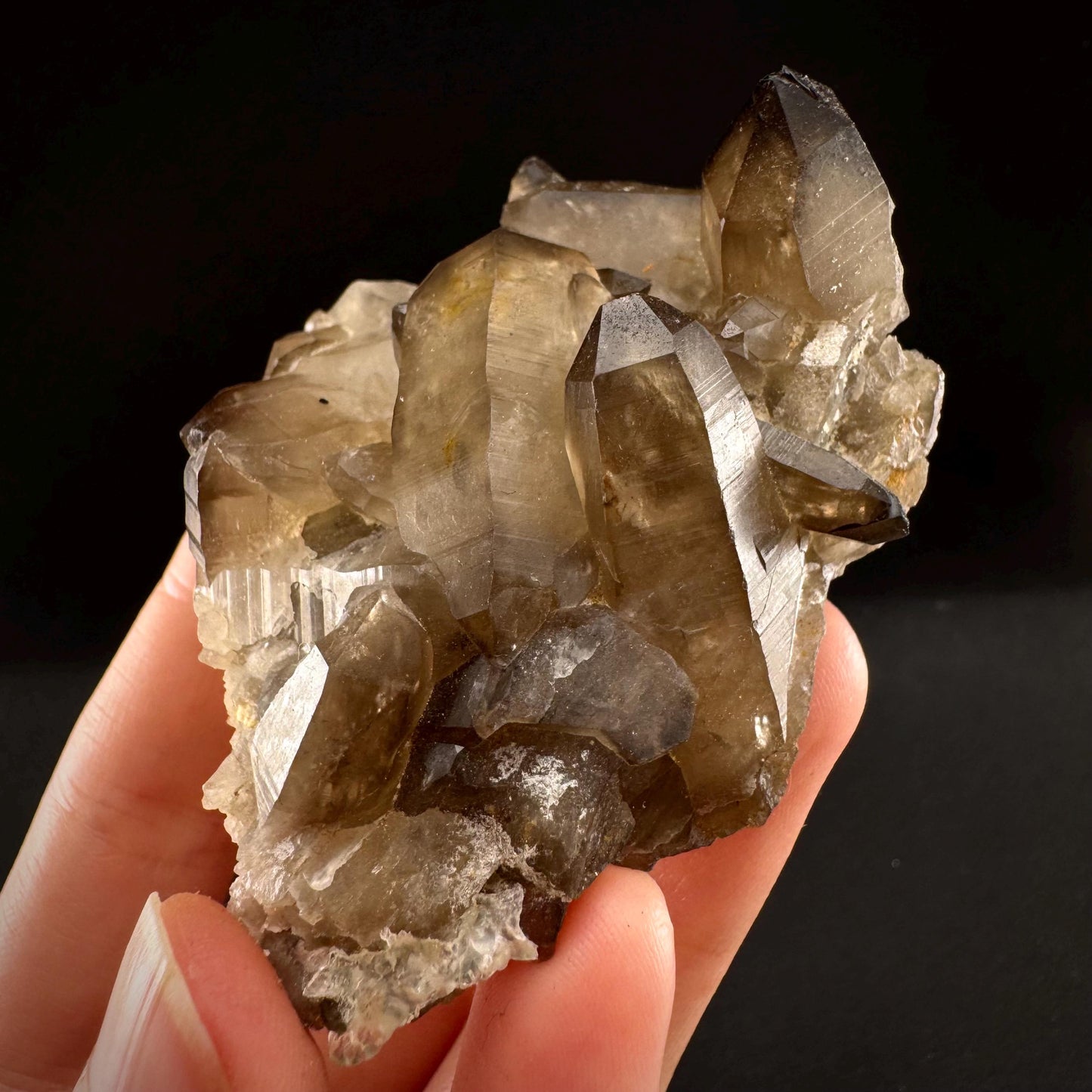 Hyalite Opal on Smoky Quartz (Namibia) | UV reactive Hyalite Opal on smoky quartz crystal