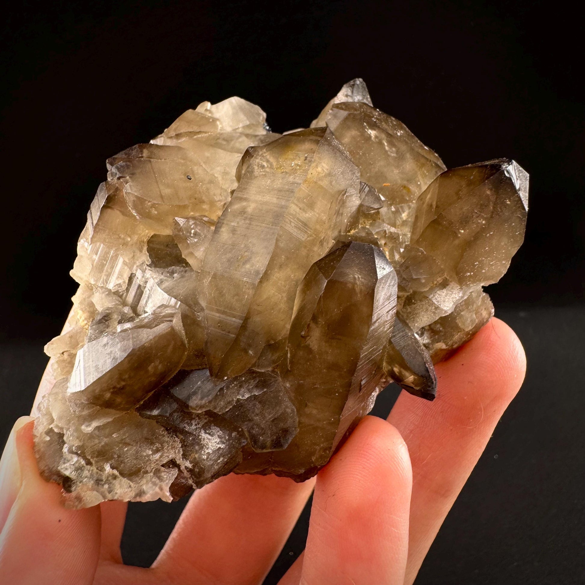 Hyalite Opal on Smoky Quartz (Namibia) | UV reactive Hyalite Opal on smoky quartz crystal