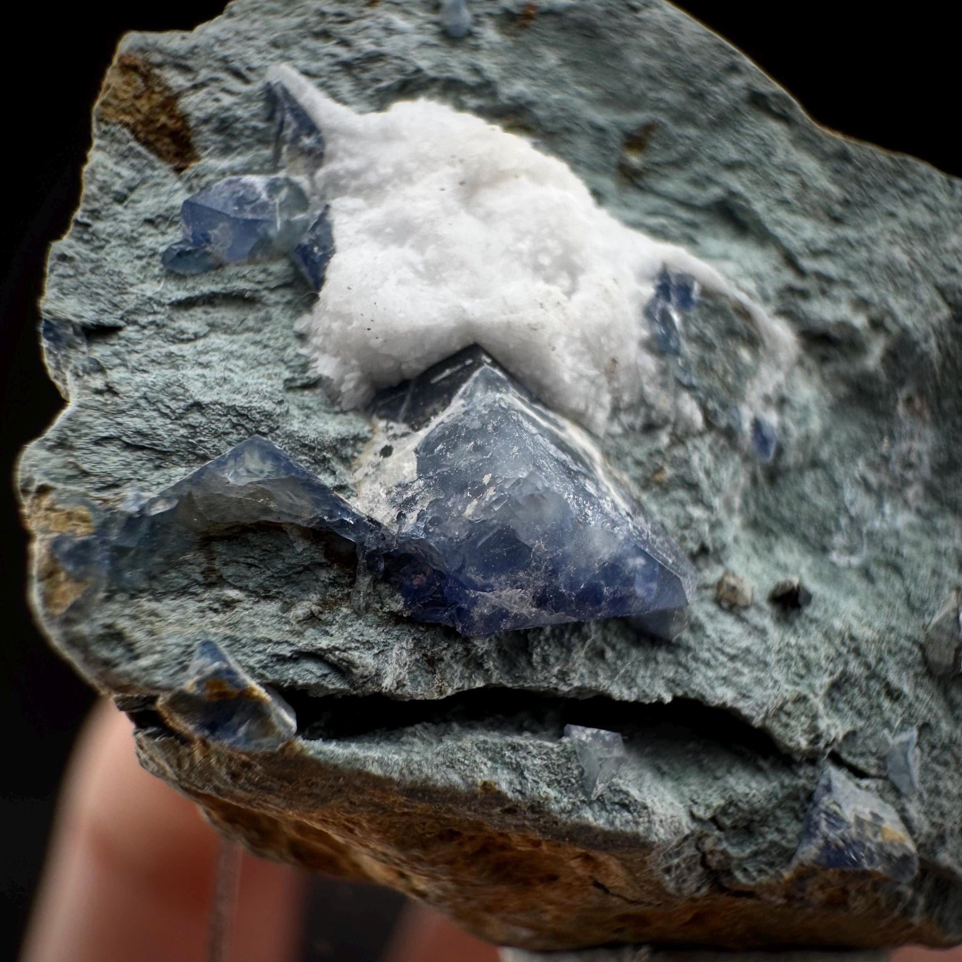Benitoite w/ Natrolite (California, USA) | UV reactive benitoite crystal, rare mineral specimen