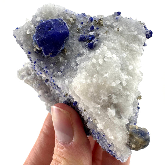 Lazurite & Pyrite on Calcite (Afghanistan) | lazurite crystal, mineral specimen