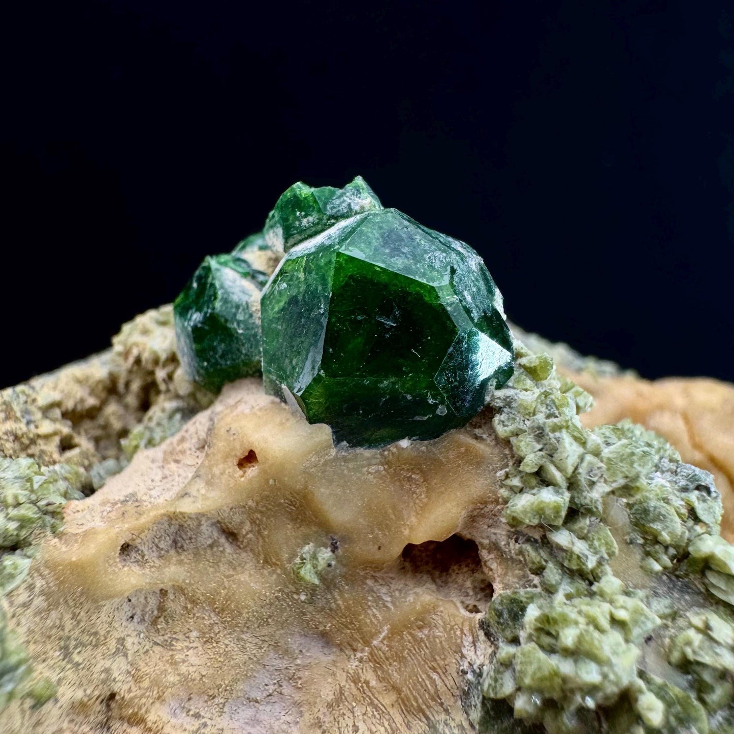 Demantoid Garnet on Matrix (BeIqeys Mountain) | green garnet crystal, rare mineral specimen