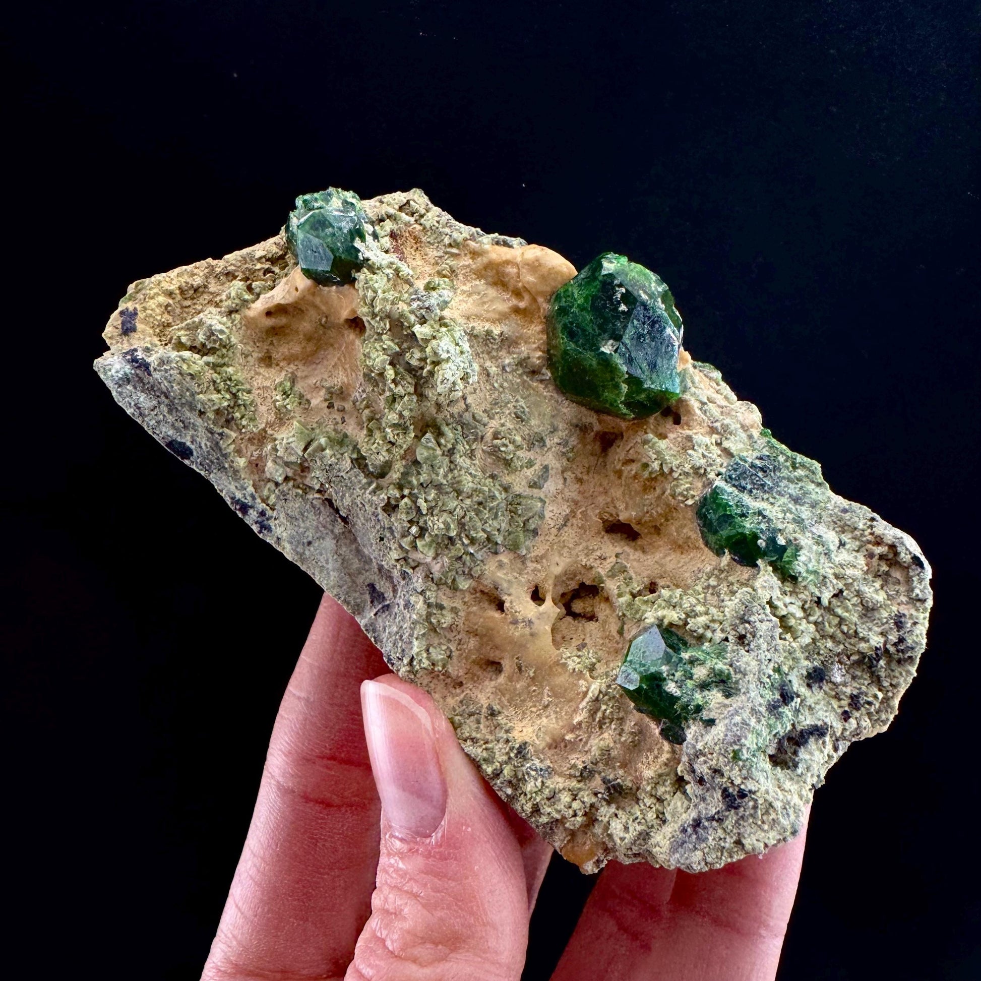 Demantoid Garnet on Matrix (BeIqeys Mountain) | green garnet crystal, rare mineral specimen