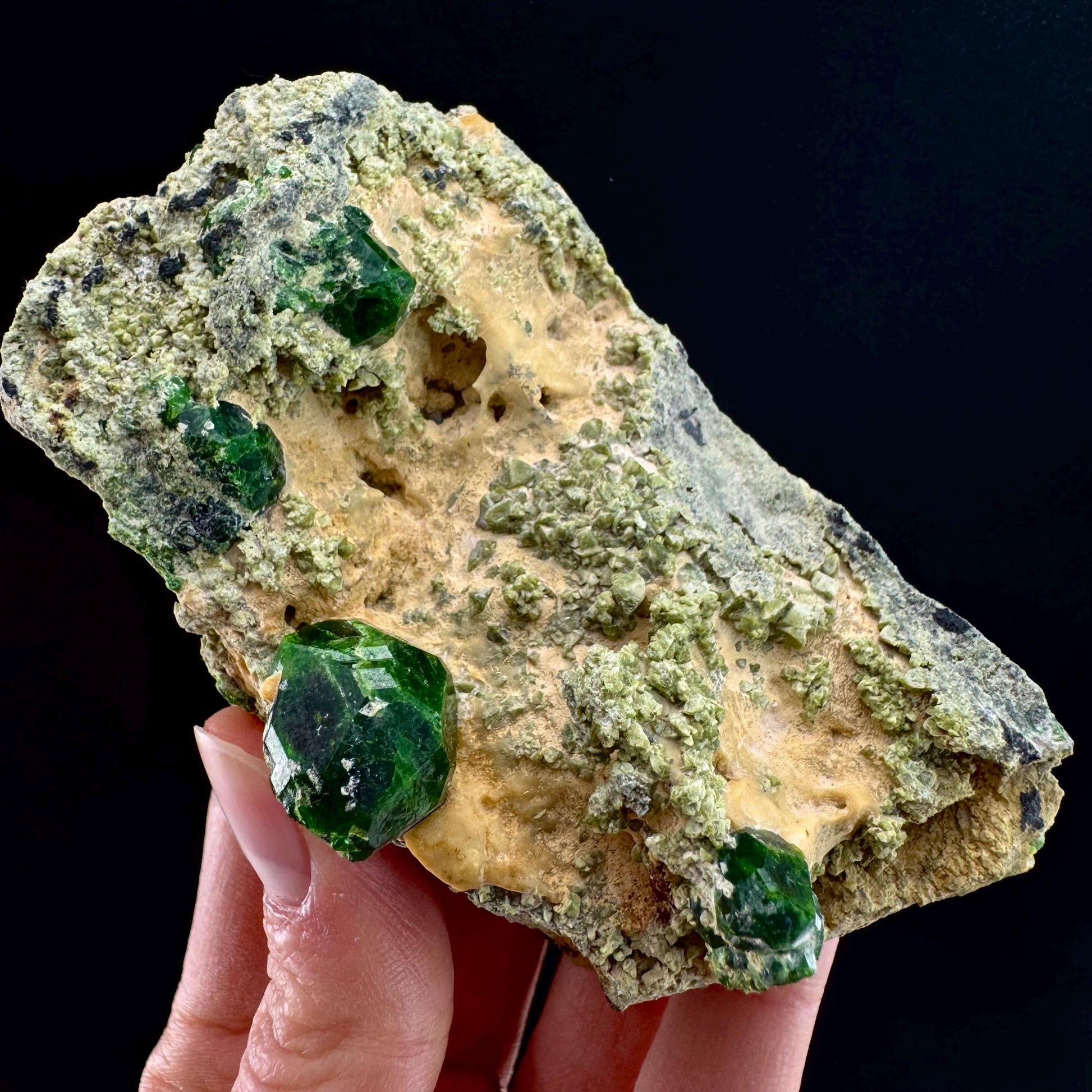 Demantoid Garnet on Matrix (BeIqeys Mountain) | green garnet crystal, rare mineral specimen