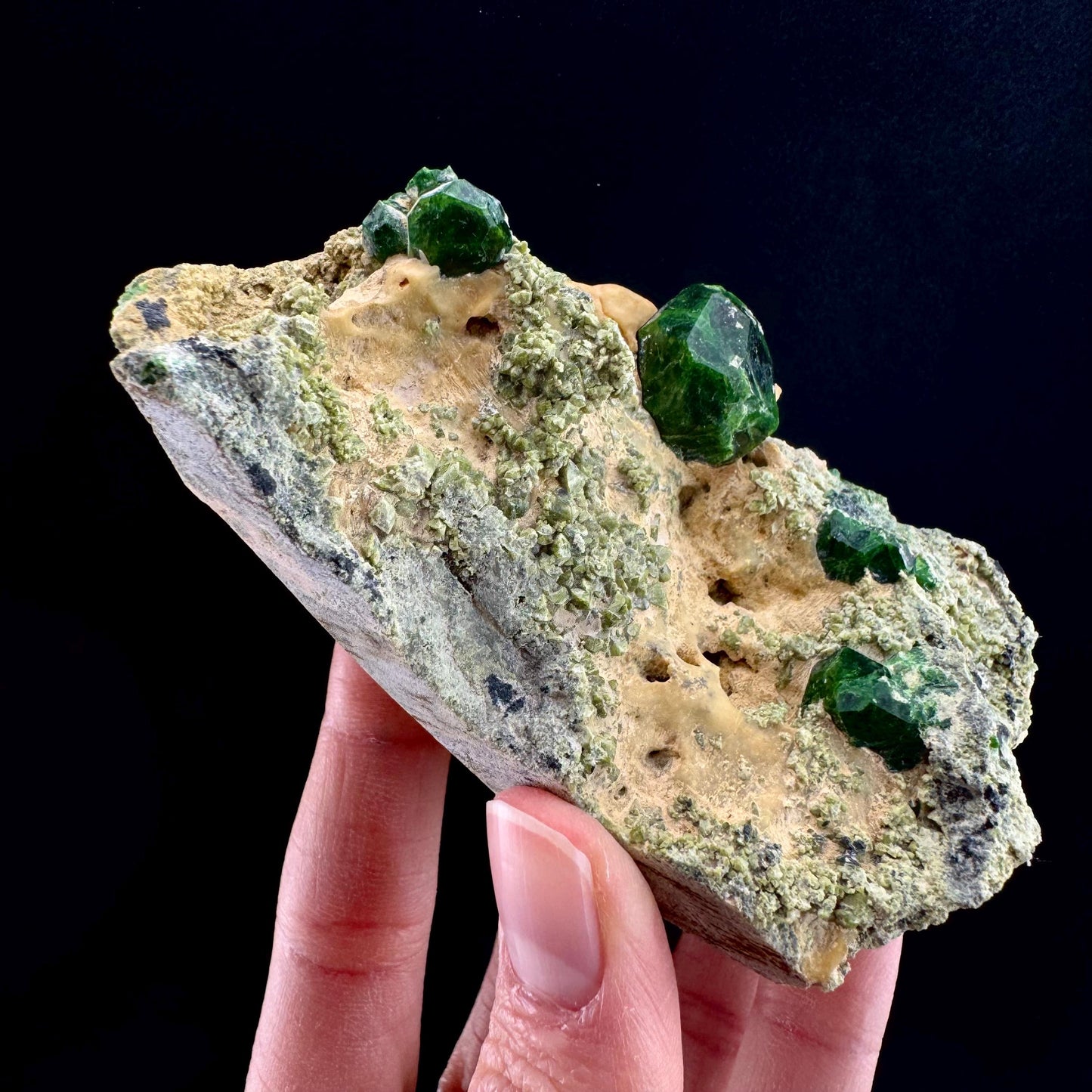 Demantoid Garnet on Matrix (BeIqeys Mountain) | green garnet crystal, rare mineral specimen