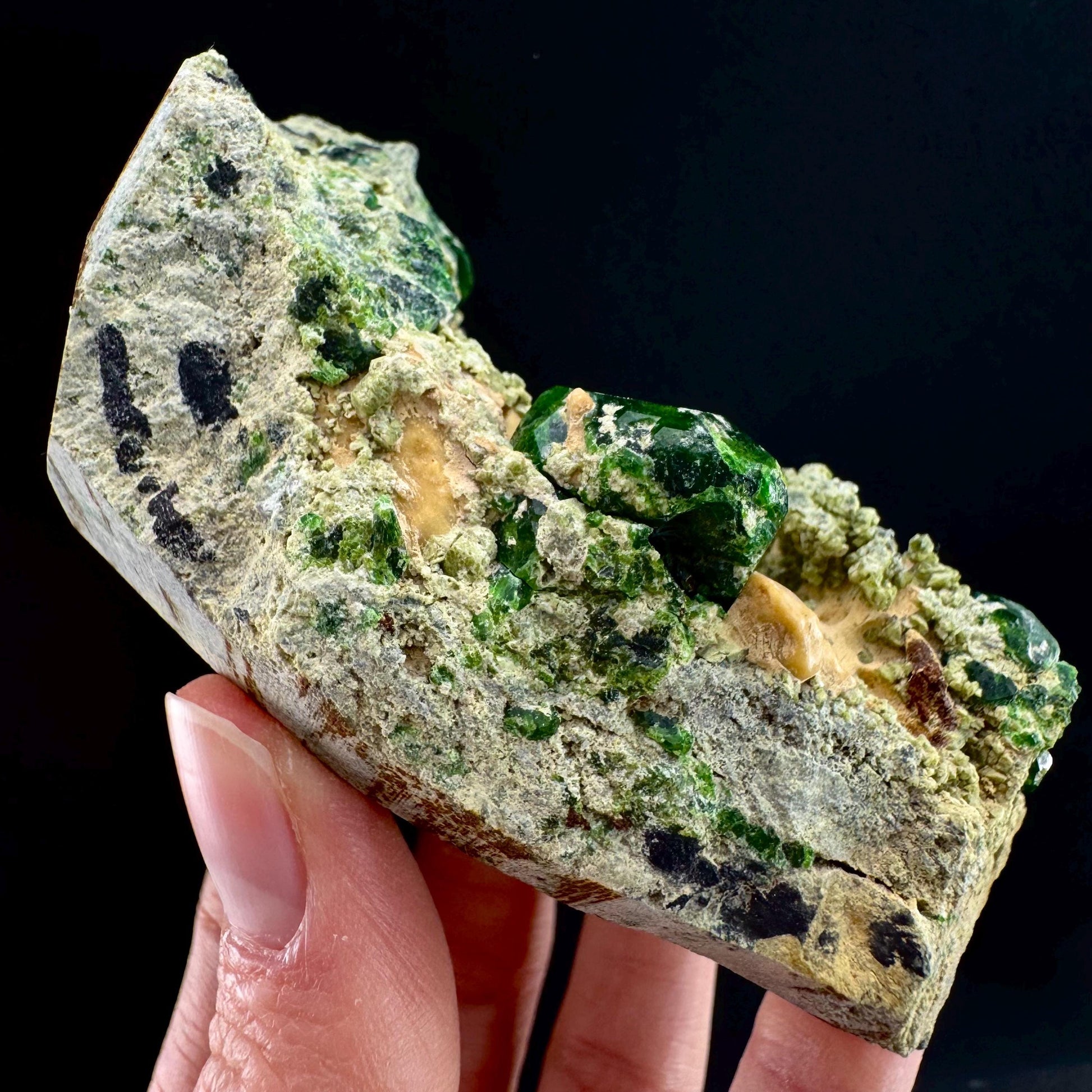 Demantoid Garnet on Matrix (BeIqeys Mountain) | green garnet crystal, rare mineral specimen