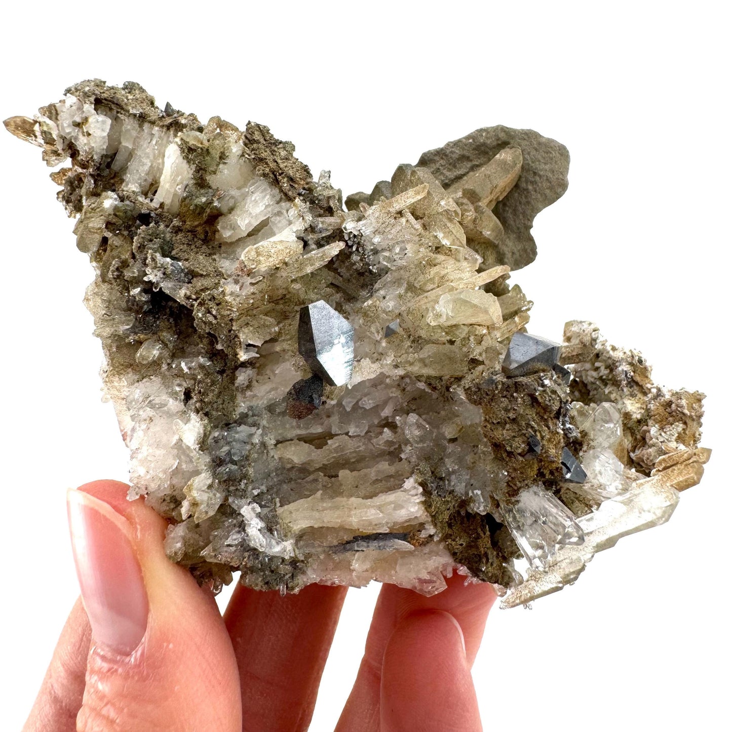 Anatase on Chlorite Quartz (Pakistan) | green phantom quartz crystal, anatase crystal, rare mineral specimen