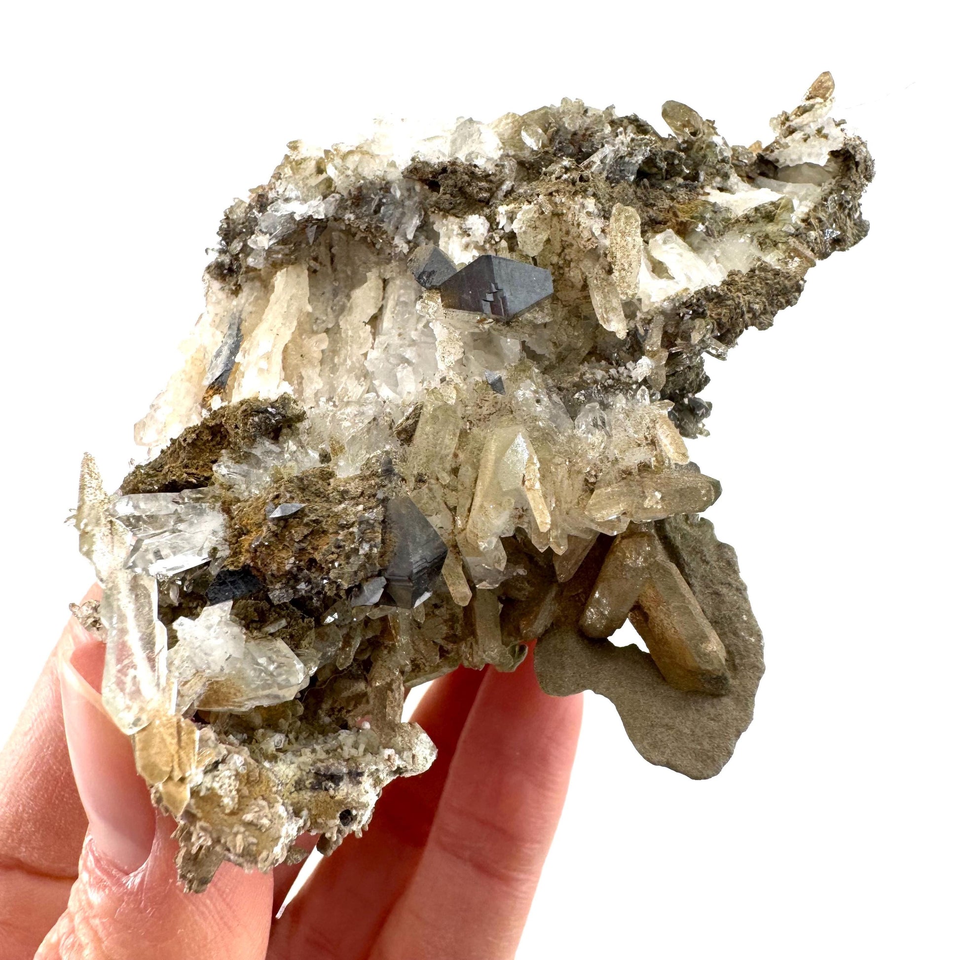 Anatase on Chlorite Quartz (Pakistan) | green phantom quartz crystal, anatase crystal, rare mineral specimen