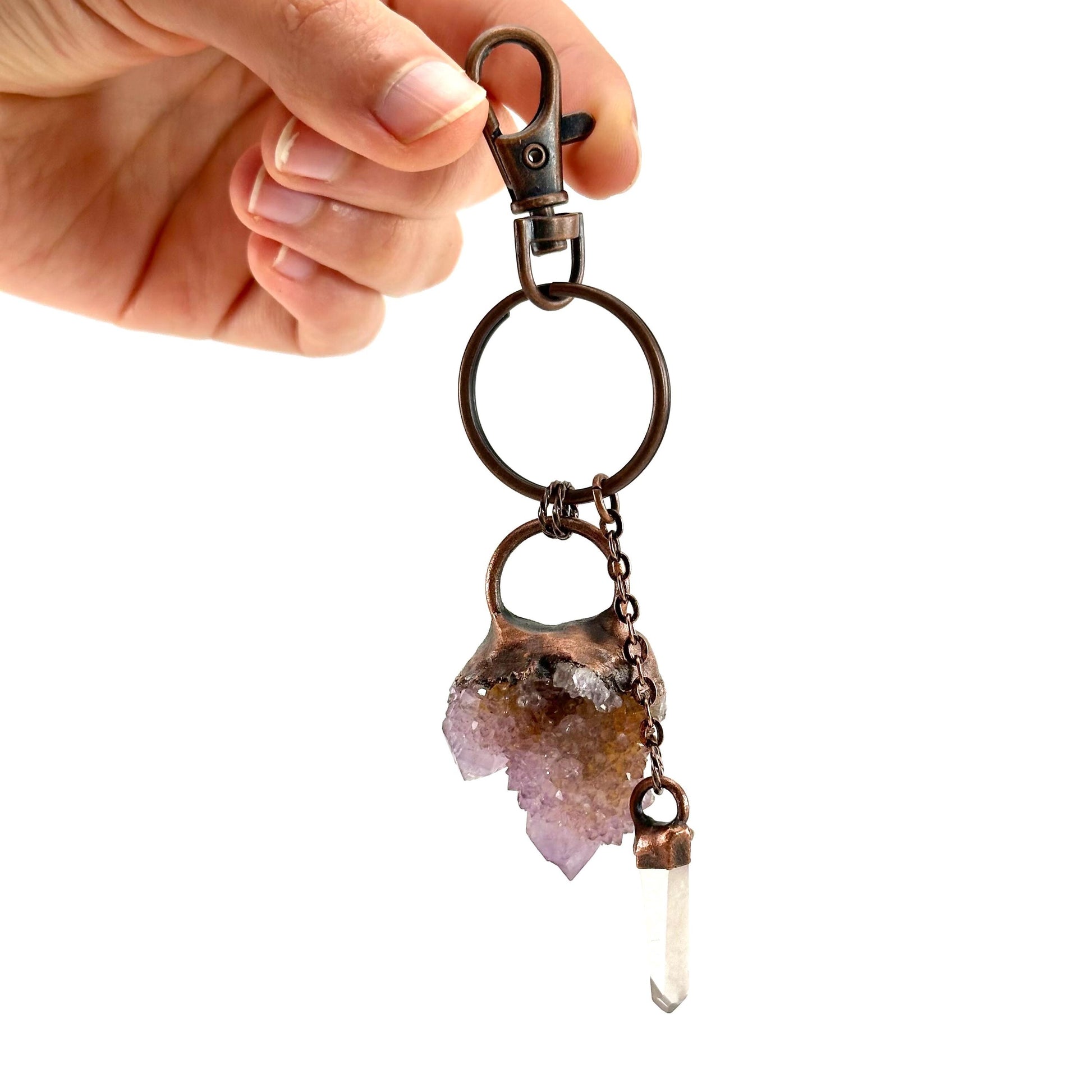 Spirit Quartz Crystal Bag Charm / Keychain, handmade crystal keychain, copper gemstone bag charm